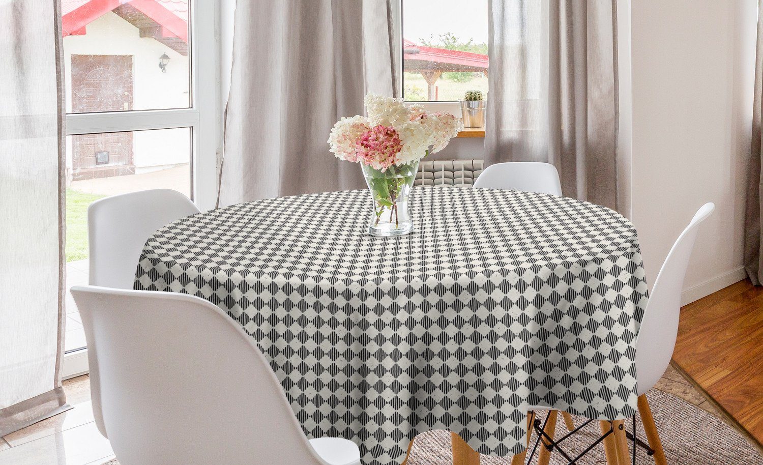 Abakuhaus Tischdecke Kreis Tischdecke Abdeckung für Esszimmer Küche Dekoration, Geometrisch Grunge Striped Rhombuses
