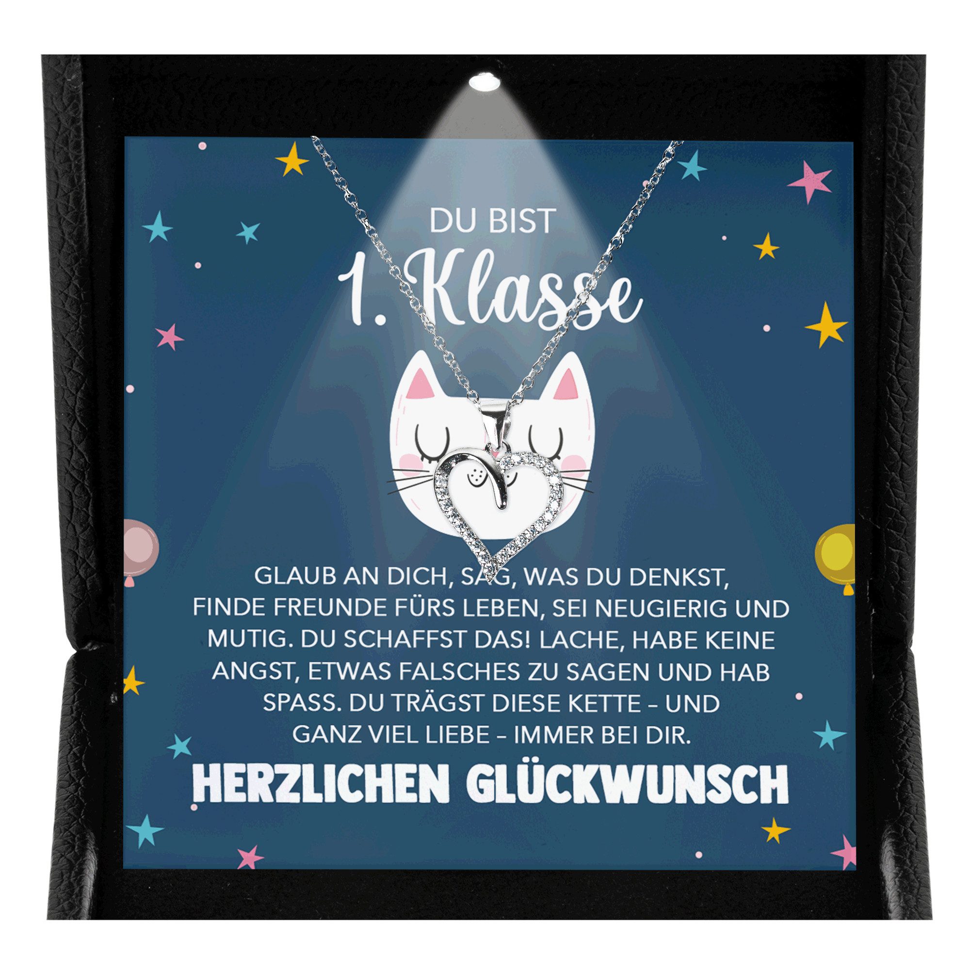 22Feels Schmuckset Mädchen Einschulung Geschenk Schmuck 1. Klasse Schulanfang Halskette, Silber 925/000, Geschenkset Made In Germany, Premium Licht Etui