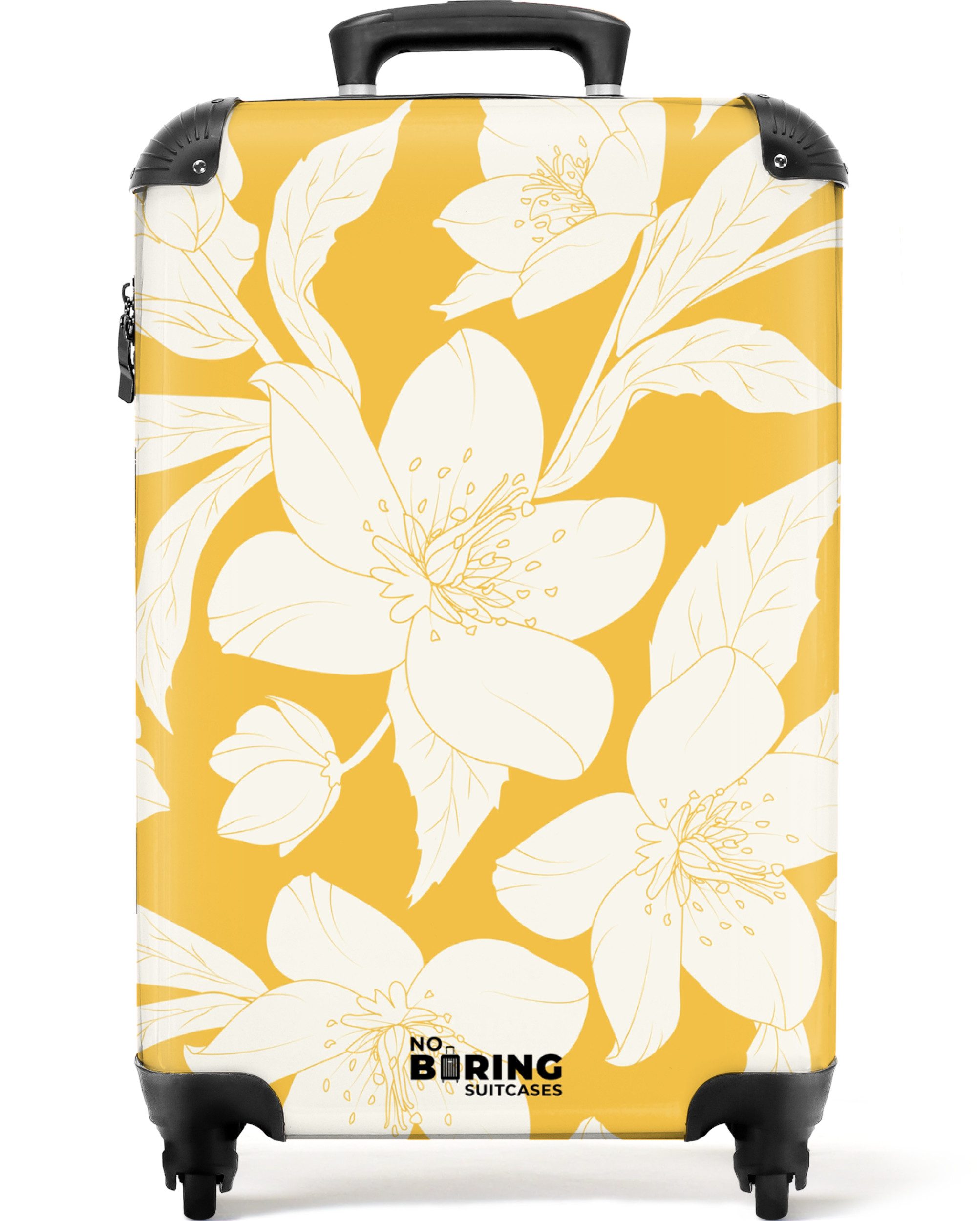 NoBoringSuitcases.com© Hartschalen-Trolley Gelb mit weißen Blüten günstig online kaufen