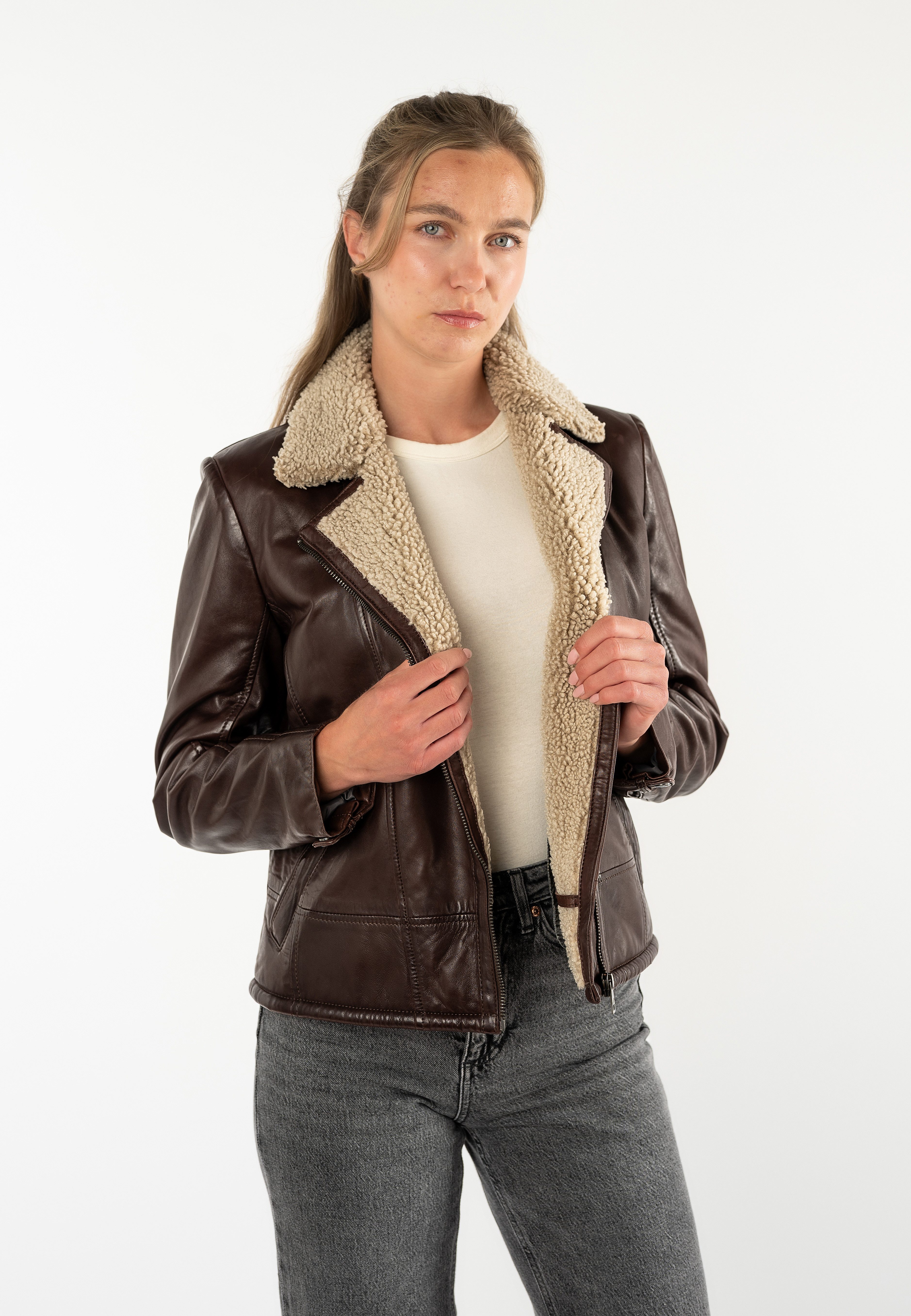 Mauritius Lederjacke MWElira mit Teddyfellkragen