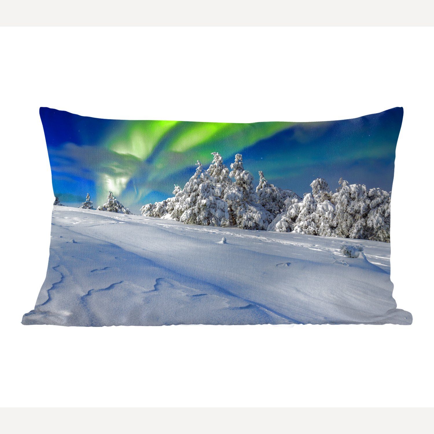 MuchoWow Dekokissen Nordlichter - Schnee - Baum - Winter, Wohzimmer Dekoration, Zierkissen, Dekokissen mit Füllung, Schlafzimmer