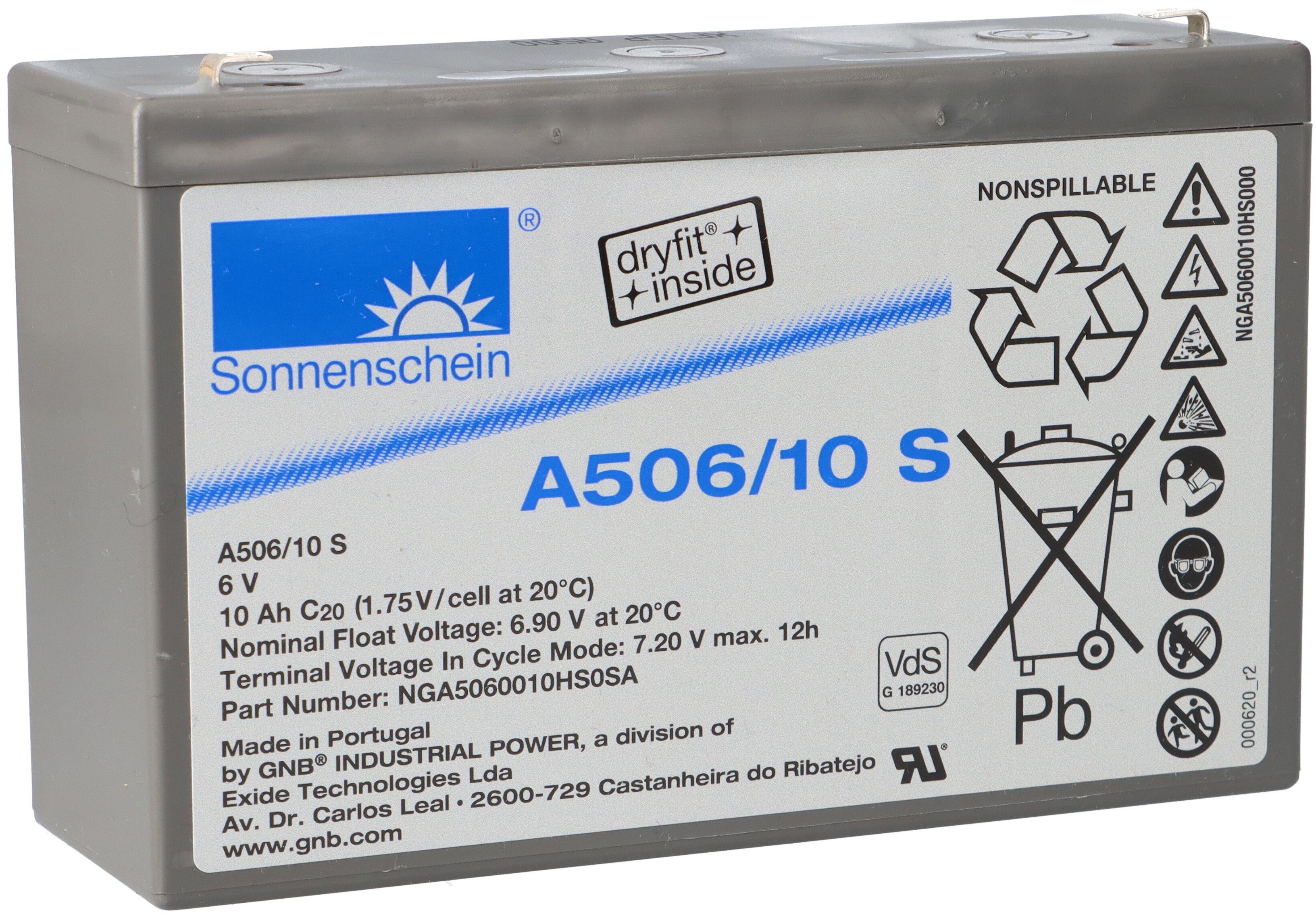 Exide Sonnenschein Bleigel Akku 6V 10Ah Dryfit A506/10.0S Faston 4,8 Bleiakkus