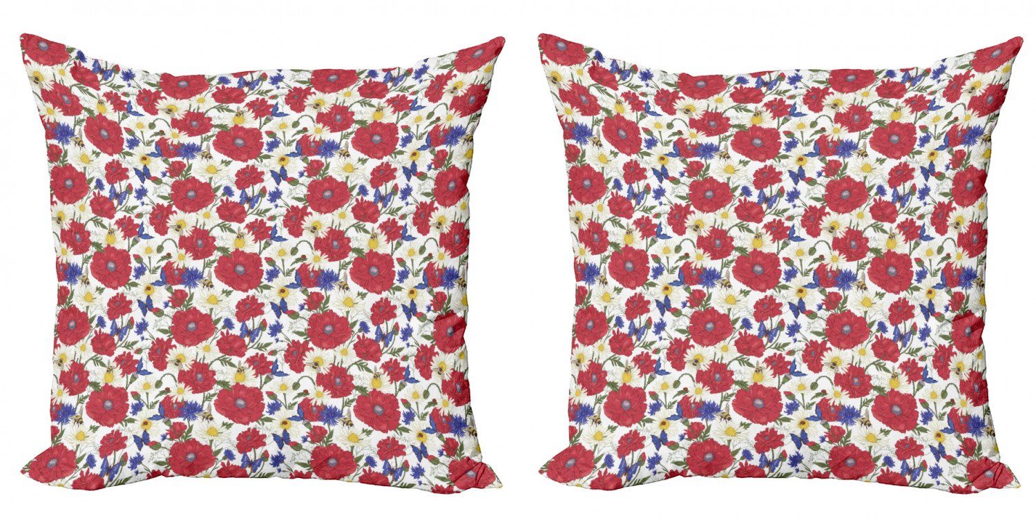 Kissenbezüge Modern Accent Doppelseitiger Digitaldruck, Abakuhaus (2 Stück), Blumen Blooming Rote Mohnblumen