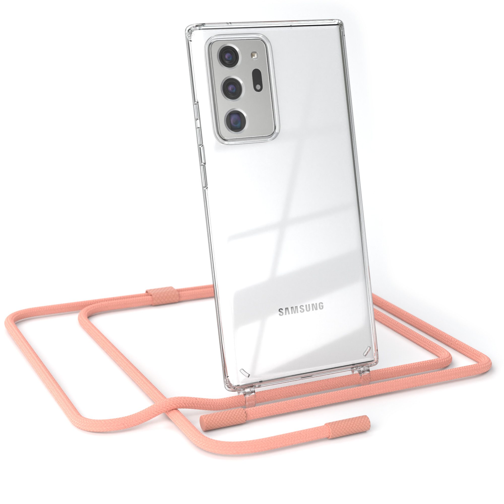 EAZY CASE Handykette Silikon Kette für Samsung Galaxy Note 20 Ultra 5G 6,9 Zoll, Hülle mit Band 2in1 Handyband Etui Case mit Kordel Altrosa Koralle