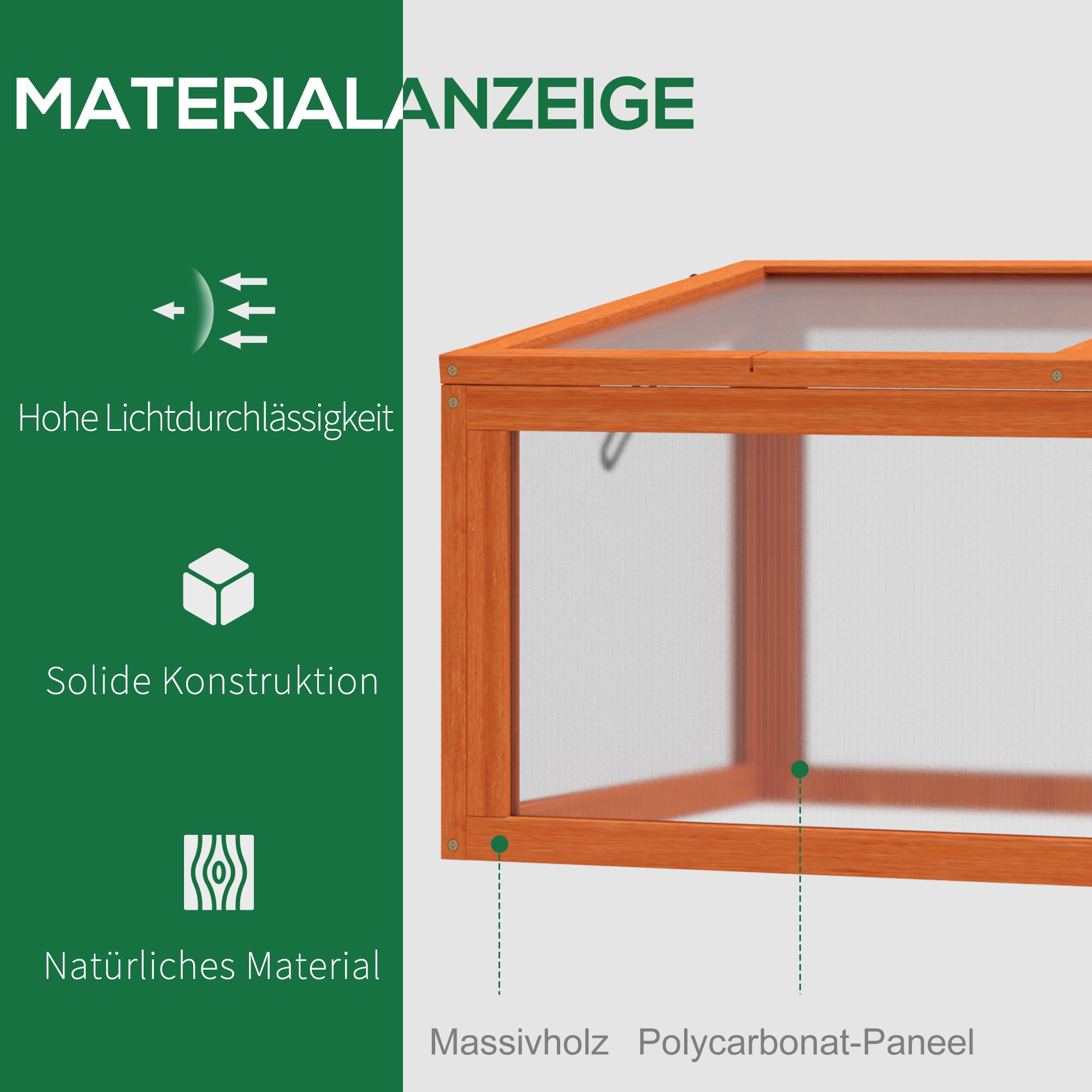 Outsunny Hochbeet Gewächshaus mit Abdeckung wetterfest Frühbeetkasten für Garten (Treibhaus, 1 St., Frühbeet), aus Holz,Polycarbonat, Orange, 90 x 46 x 40 cm – Bild 4 von 5