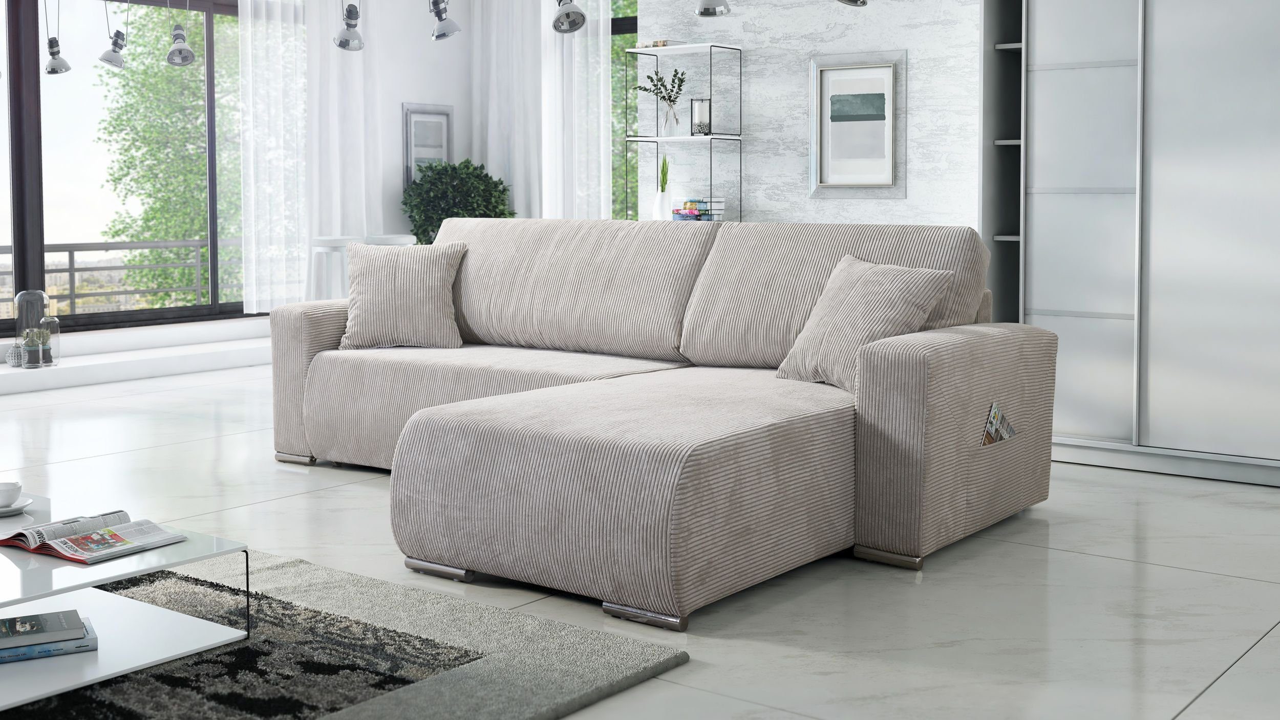 Küchen-Preisbombe Sofa Couch Ecksofa Eckcouch Wohnlandschaft Schlaffunktion Lincoln Cordstoff, Sofa in L-Form