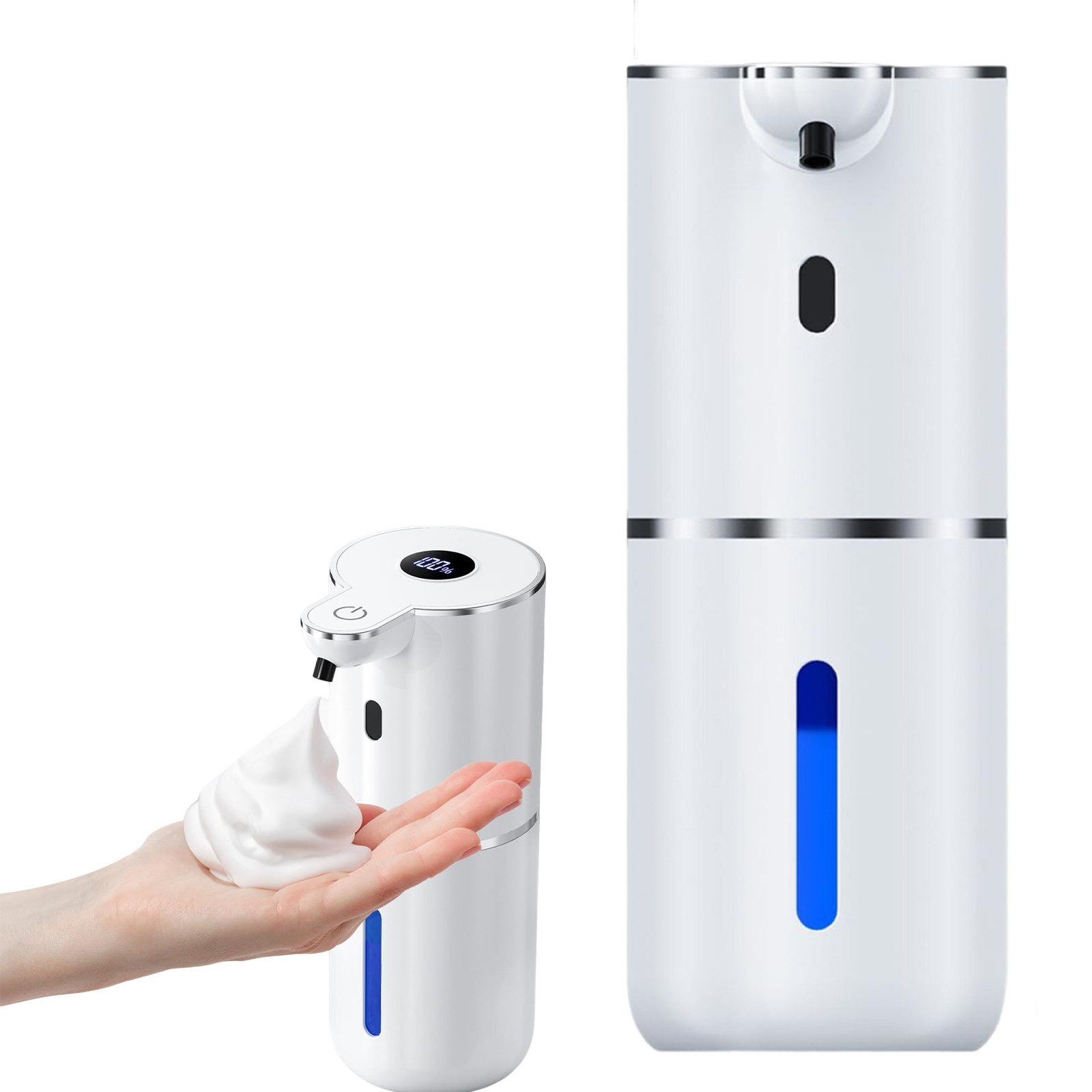 OKWISH Seifenspender Schaumspender Flüssigseifenspender Infrarot-Seifenspender Seifenpumpe, (mit Sensor IPX5 wasserdicht für Bad Toilette Küche Büro Hotel usw, 1-tlg., Kabellos Akku Seifen Spender 6-stufiger Schaumregulierung), Wiederaufladbar Ohne Bohren Wandmontage berührungslos