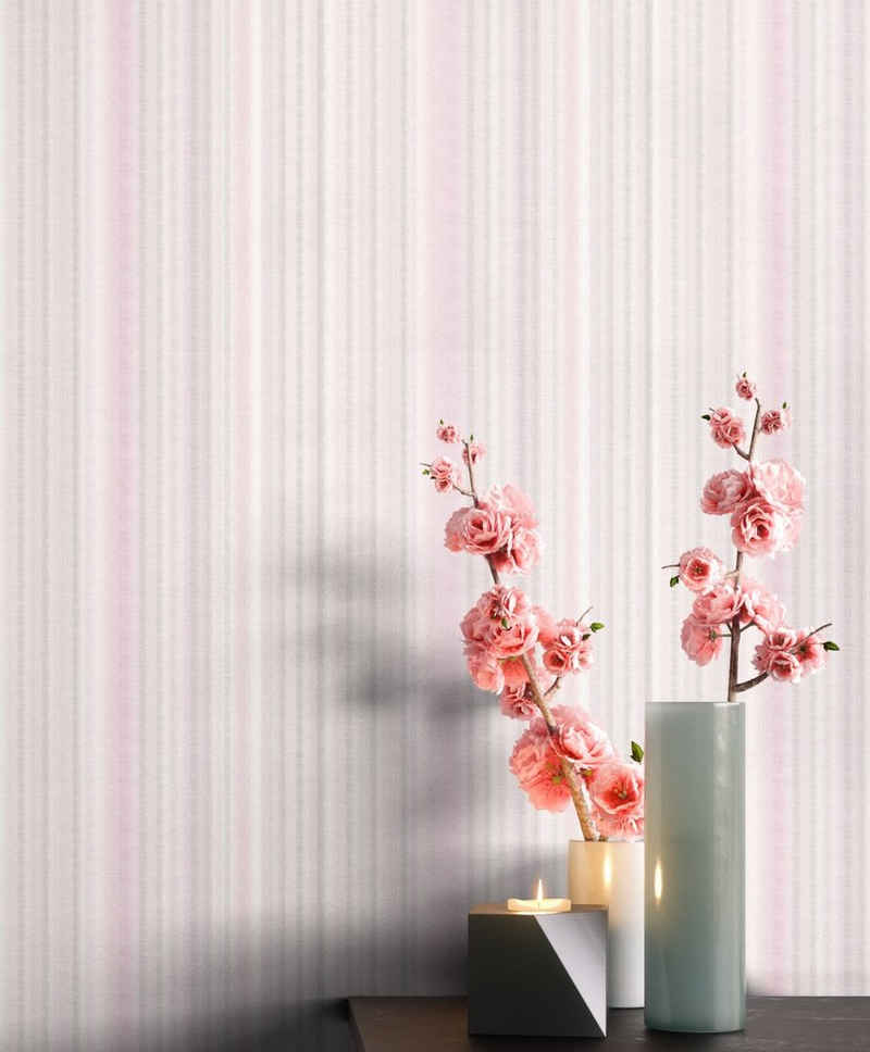 Newroom Vliestapete, Rosa Tapete Skandinavisch Streifen - Streifentapete Mustertapete Grau Weiß Modern Linien Muster für Wohnzimmer Schlafzimmer Küche