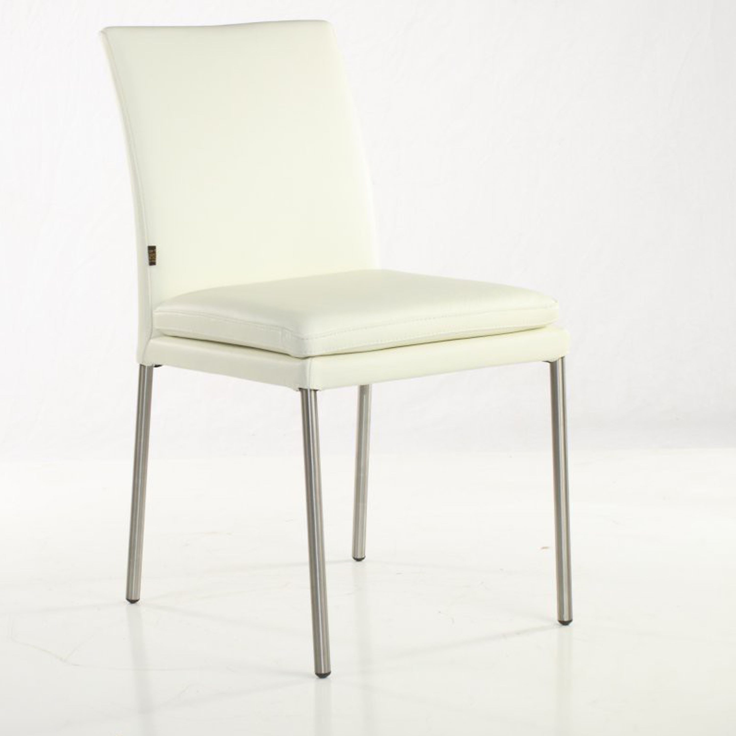 Stuhl SIX Esszimmerstuhl Ricco Echtleder Creme Weiß Edelstahl Gastro