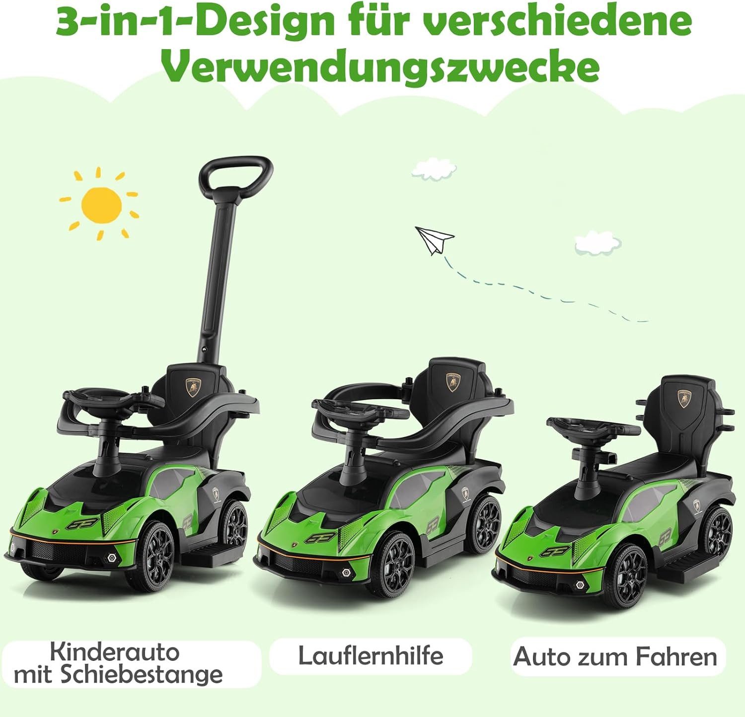 KOMFOTTEU Rutscherauto Rutschfahrzeug, mit Schiebegriff, Schutzgeländer, Stauraum