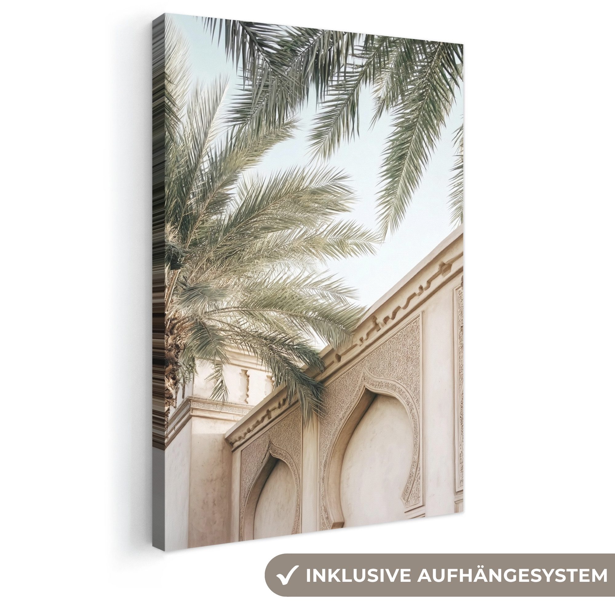OneMillionCanvasses® Leinwandbild Gebäude - Palmen - Beige - Sonne, Fotodruck (1 St), Leinwand Canvas Wandbild, Wanddekoration 20x30 cm