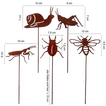 UNUS GARDEN Gartenstecker Stecker Rost mit 5 Insekten