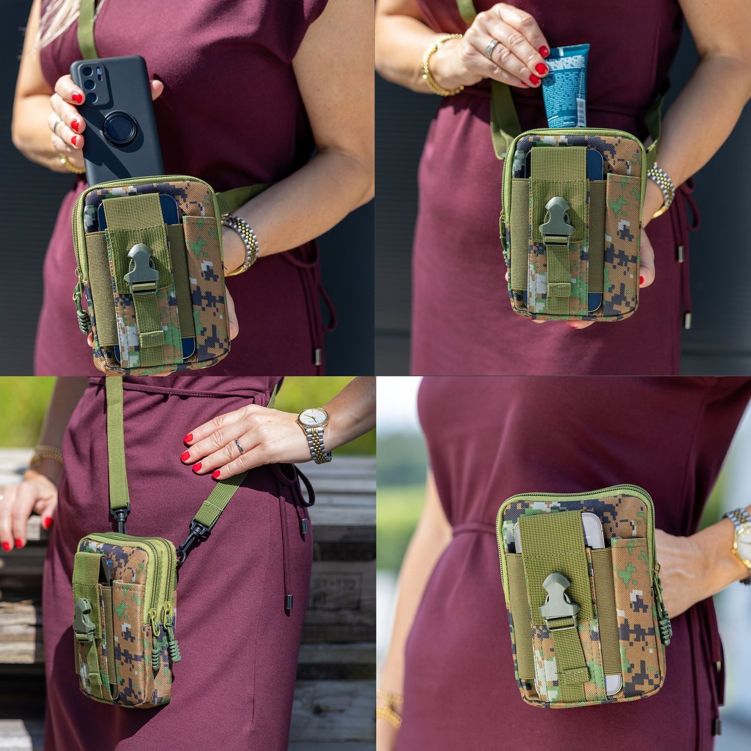 Cadorabo Handytasche für Samsung Galaxy A7 2015 (1-tlg), Hülle mit Schultergurt Handyhalter Militär Gürteltasche Hüfttasche