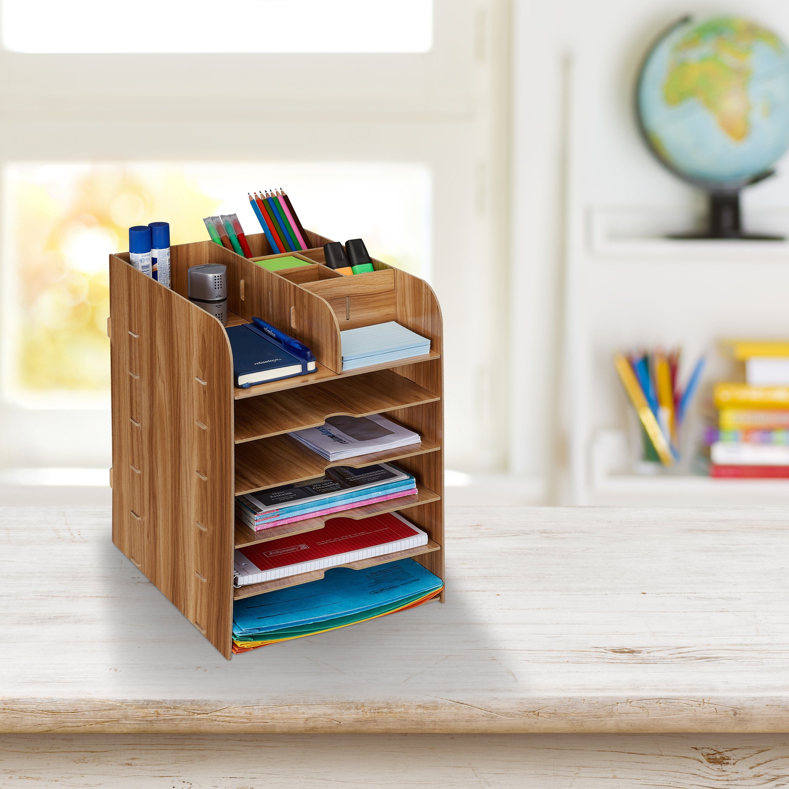 Thumbnail - relaxdays Organizer Schreibtisch Organizer mit Ablagefächern, dunkelbraun