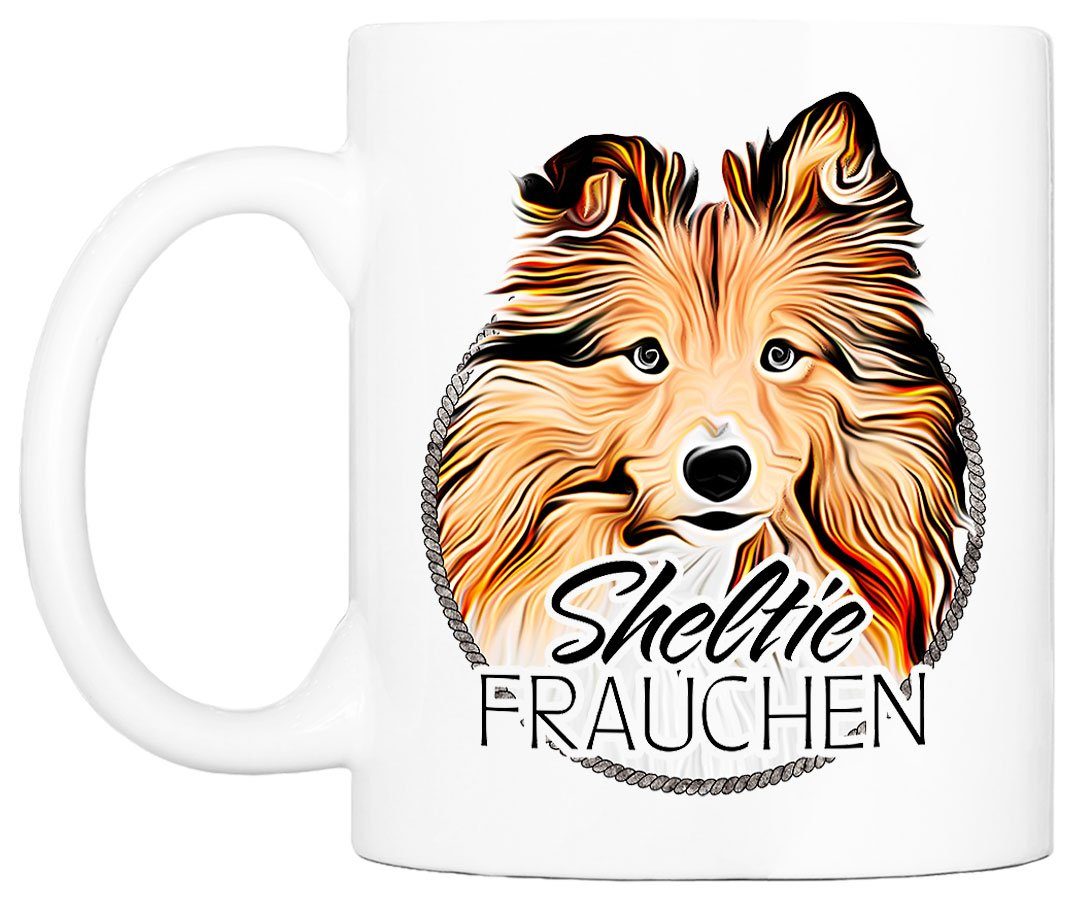 Geschenk, mit Cadouri ml FRAUCHEN bedruckt, Hundefreunde, SHELTIE Hunderasse, - Keramik, für handgefertigt, beidseitig Kaffeetasse Tasse 330