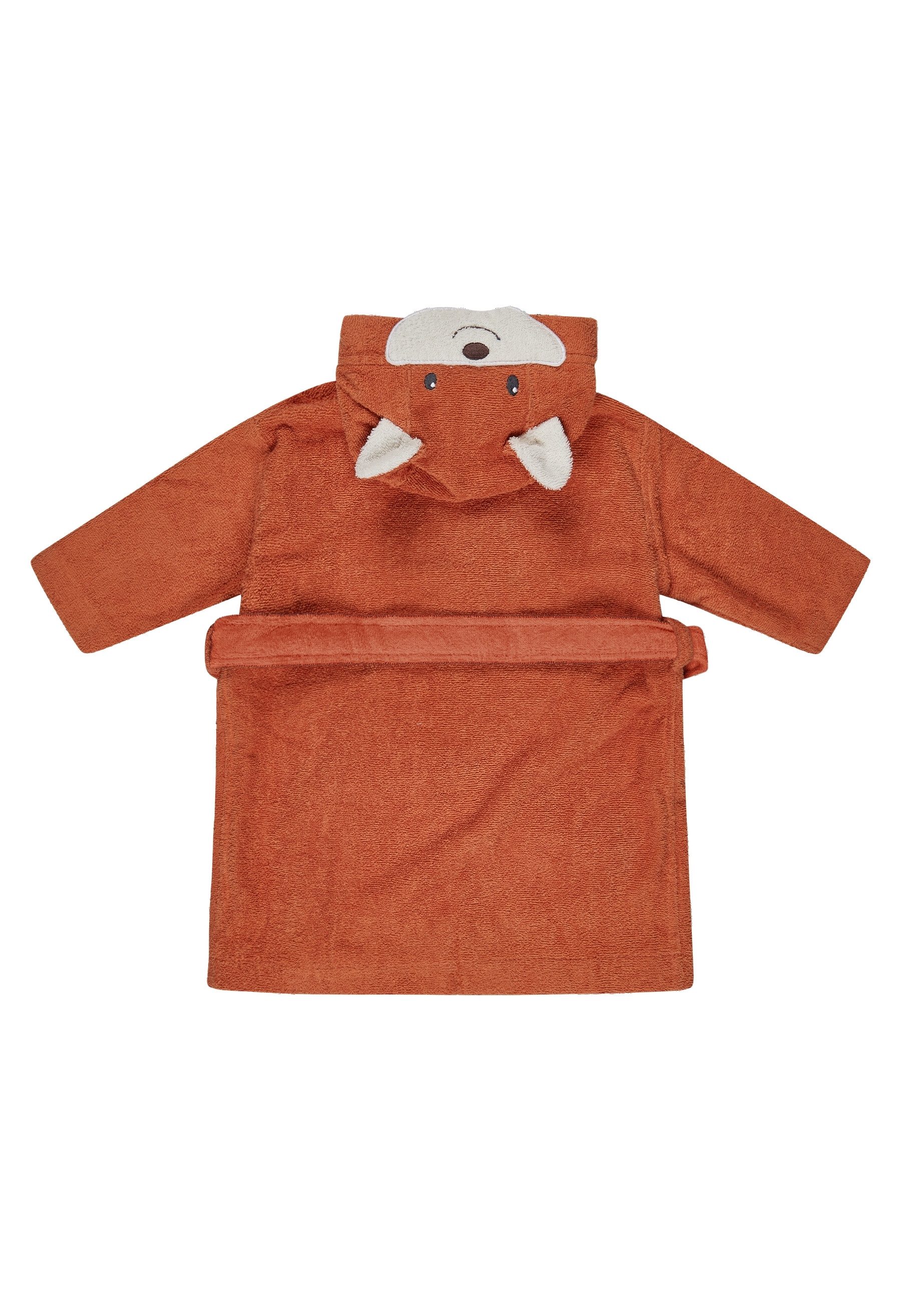 Sterntaler® Babybademantel Fuchs Filou, lange Arme, 100 % Baumwolle, aus saugfähiger Baumwolle, kuschelweiche Frotteequalität, mit Kapuze und Gürtel, 3D Elemente an der Kapuze, edle Holzknöpfe, Knöpfe