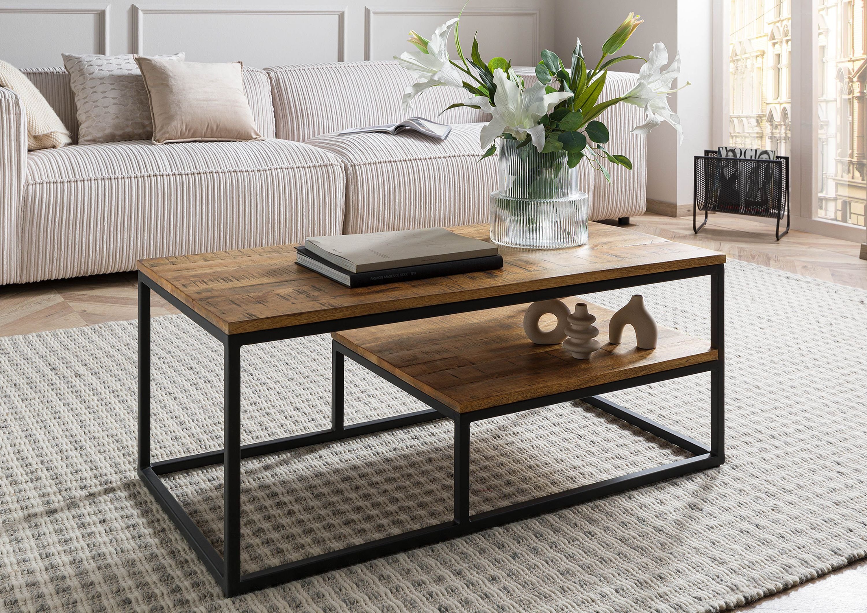 Massivmoebel24 Couchtisch Mango 100x50x43 hellbraun geölt LOUNGE COLLECTION #101