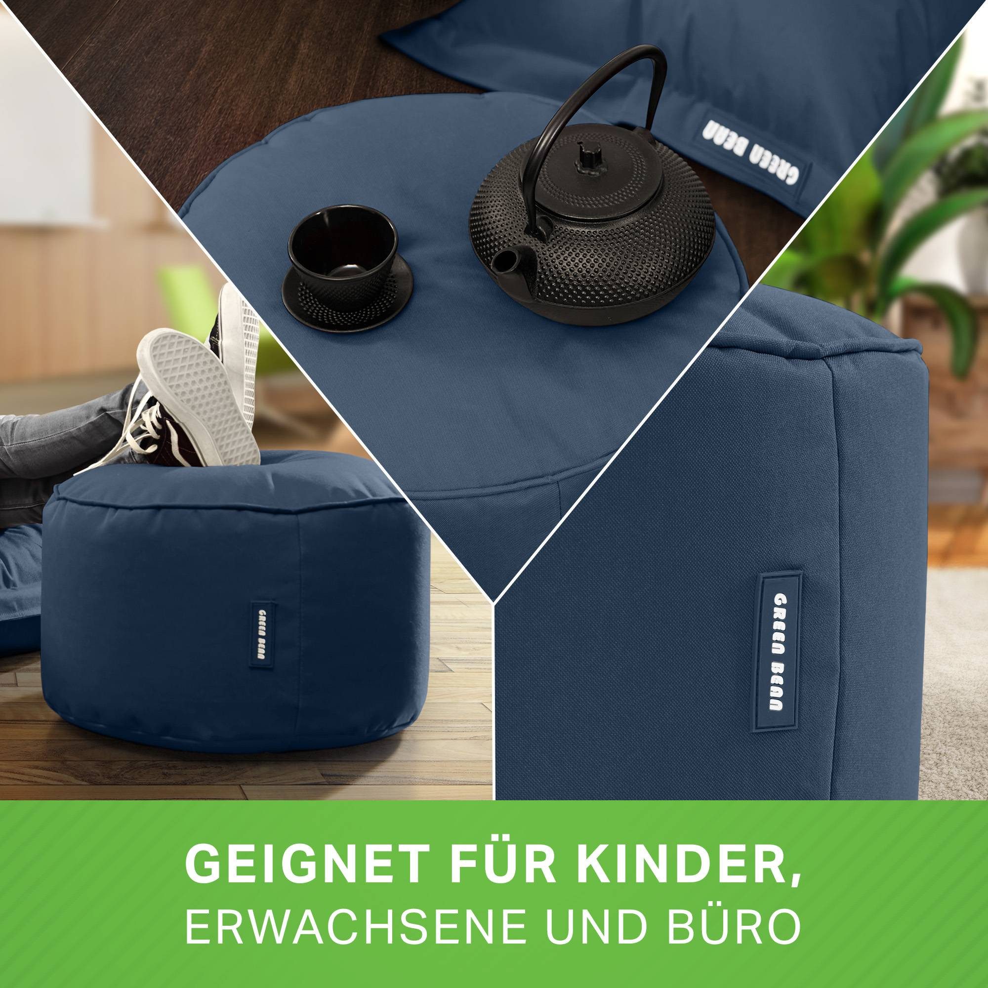 Green Bean Pouf Sitzsack-Hocker Pouf Stay 45x25cm (Sitzsack-Hocker 45x25cm mit EPS-Perlen Füllung -, Fußhocker Fußkissen Sitz-Pouf für Sitzsäcke), die ideale Ergänzung zum Sitzsack