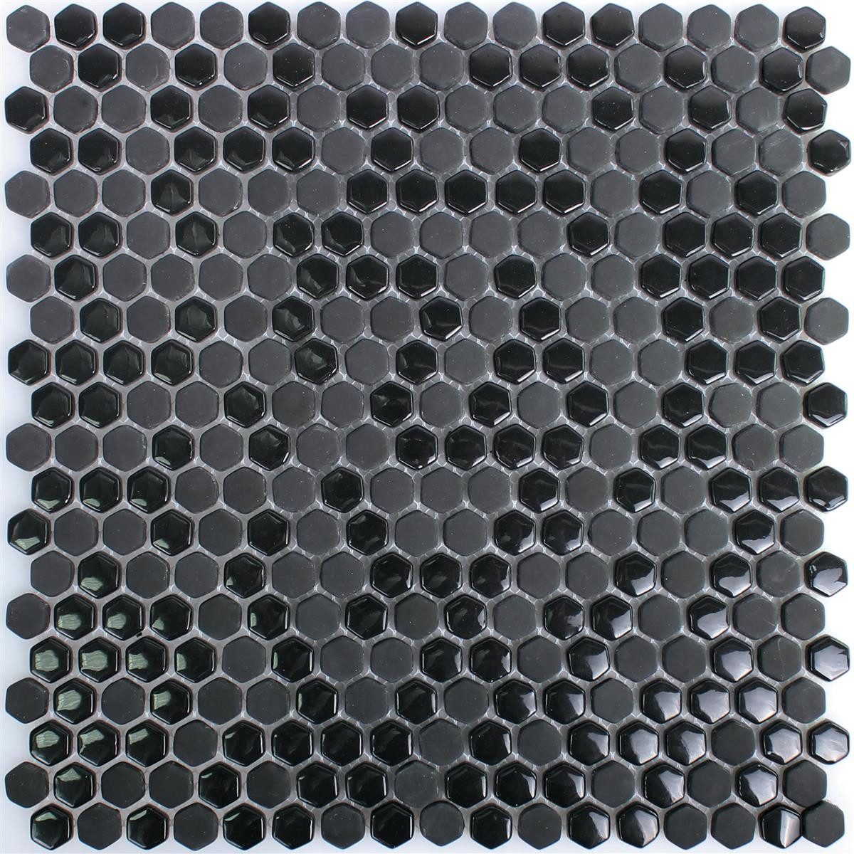 Mosafil Mosaikfliesen Glasmosaik Fliesen Brockway Hexagon Eco, Glas 29.500x29.000, schwarz, Eco Glas - Verlegefertig auf ein Netz geklebt - Frostsicher -
