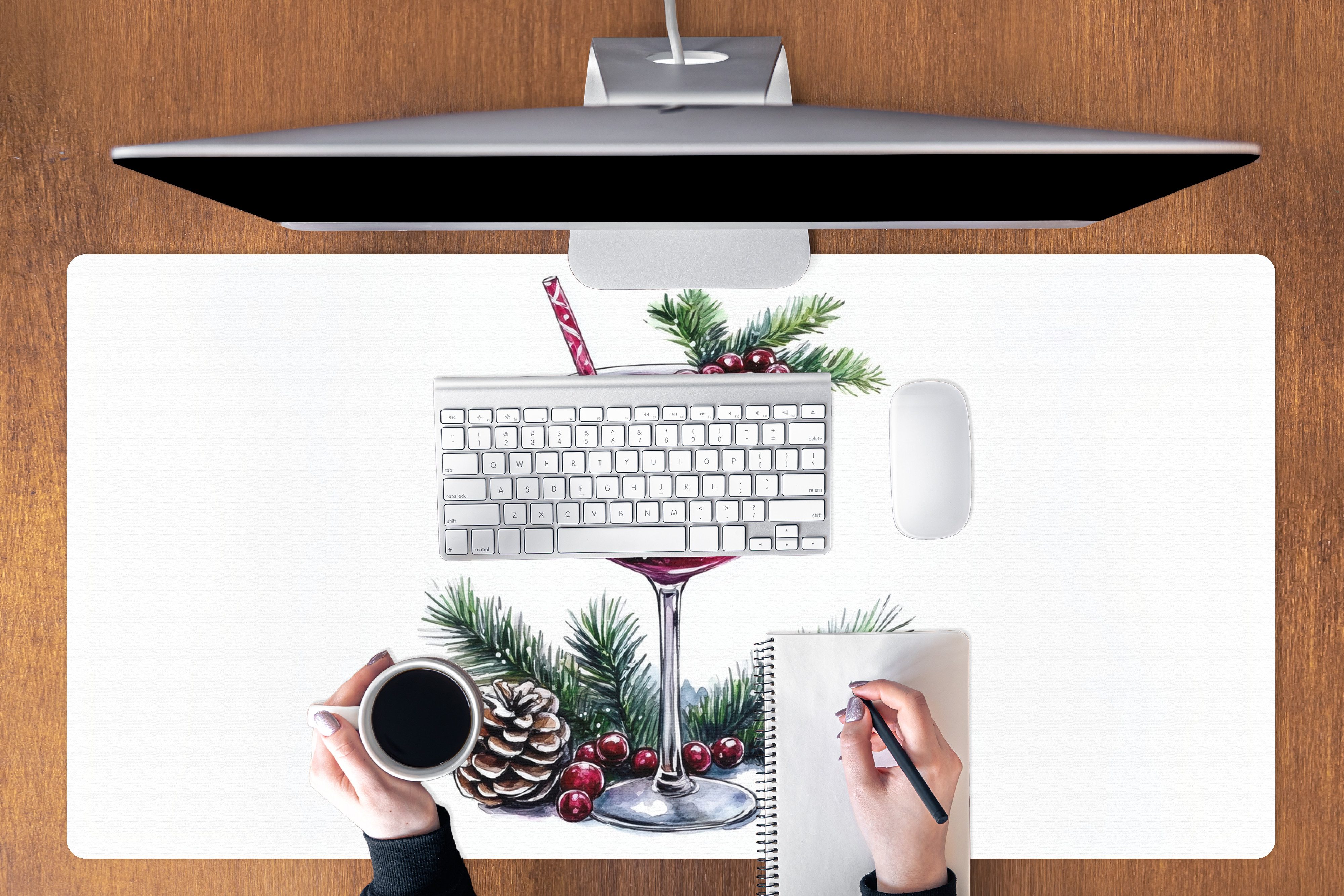 MuchoWow Mauspad Winter - Cocktail - Dekoration - Getränk - Weihnachten (1-St), Mousepad mit Rutschfester Unterseite, Gaming XXL, Großes, 120x60 cm