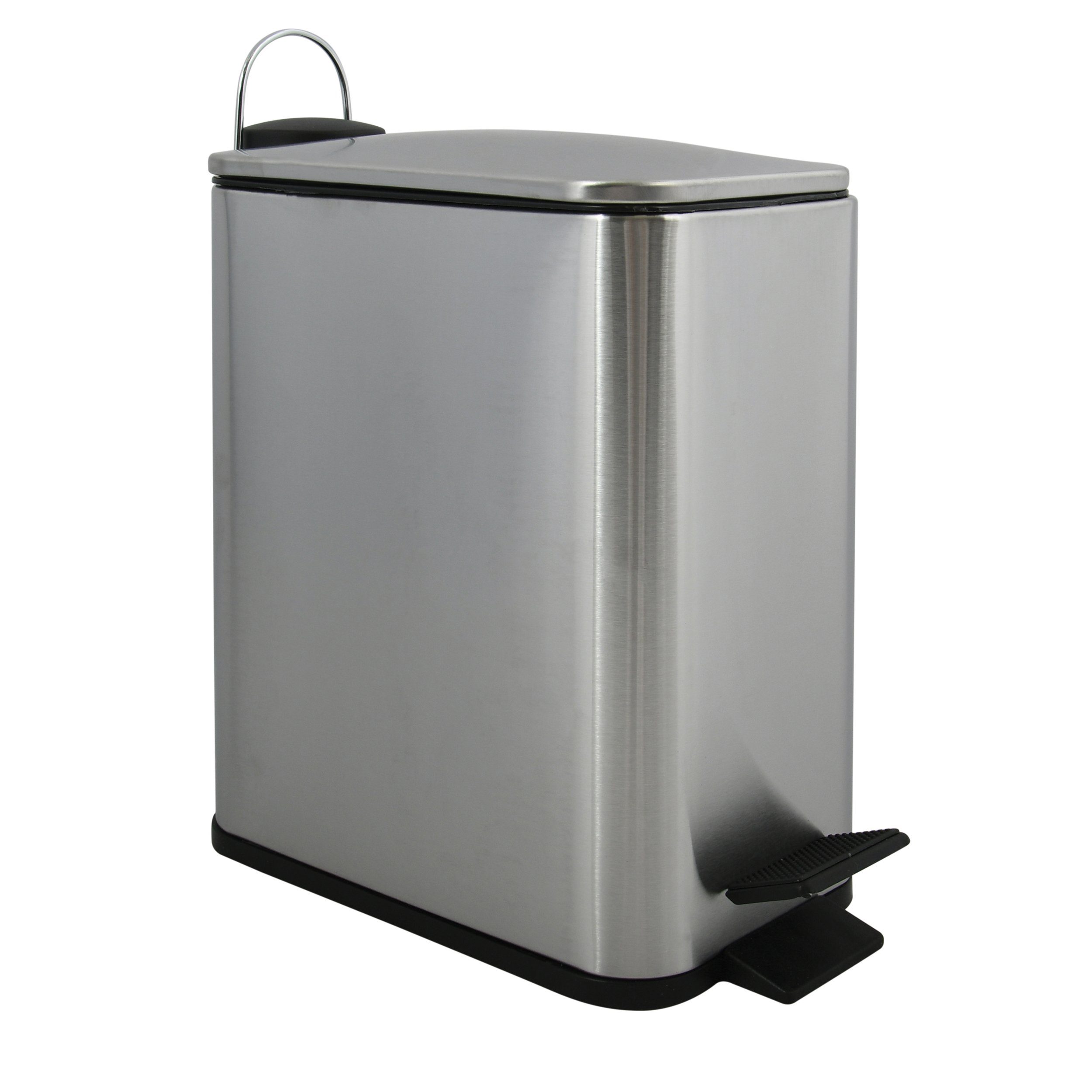 spirella Kosmetikeimer ERIK, Treteimer mit Softclose-Absenkautomatik, Anti-Fingerprint-Beschichtung, herausnehmbarer Inneneimer, innovatives Design in besonders schmaler Form speziell für enge Nischen, HxBxT 29x14x28 cm, 5L, silber