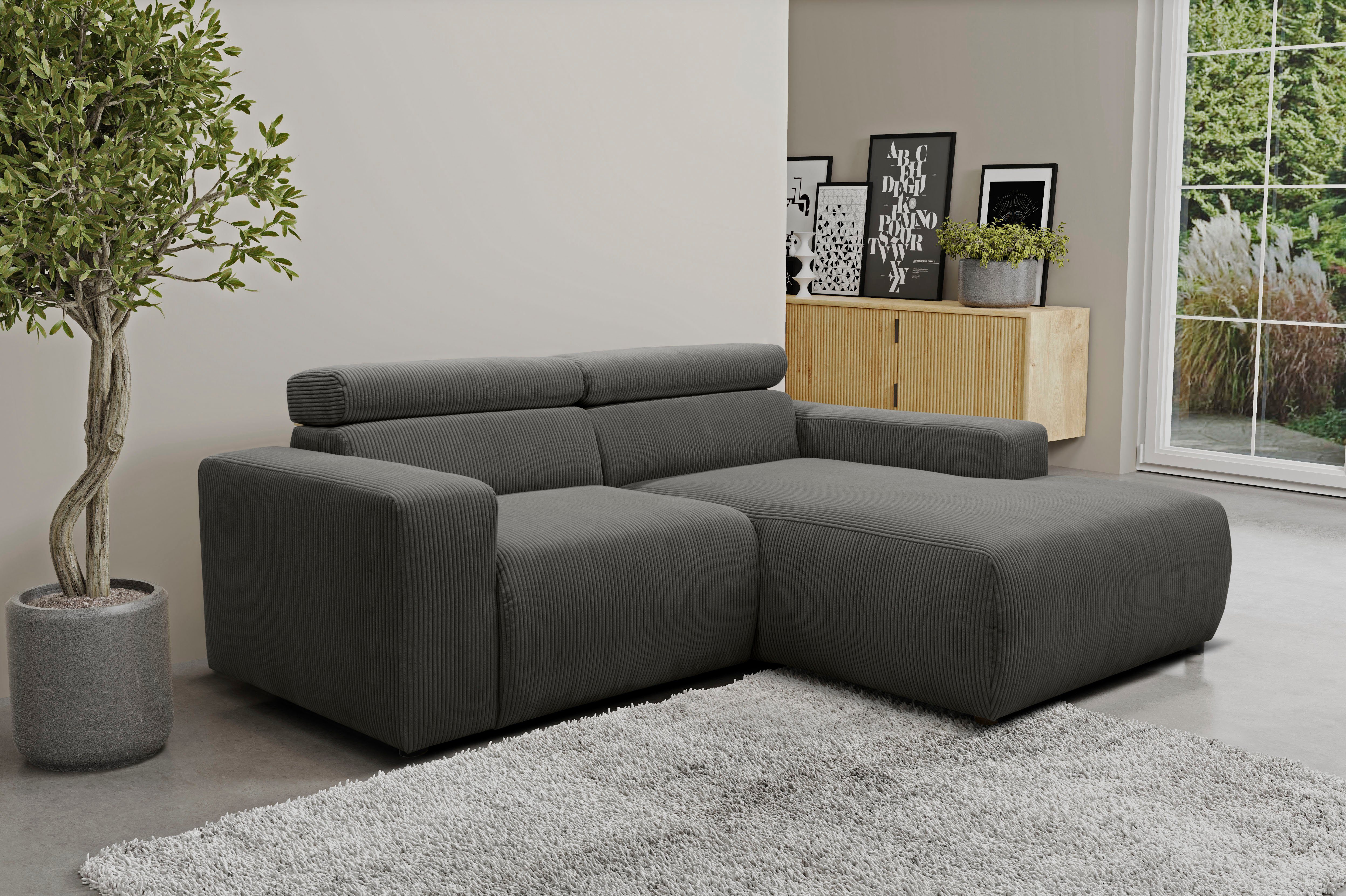 DOMO collection Ecksofa Brandon kleine Ausführung B/T/H: 214/100/80 cm, Mit Kopfteilverstellung, auch in Leder und Cord, L-Form