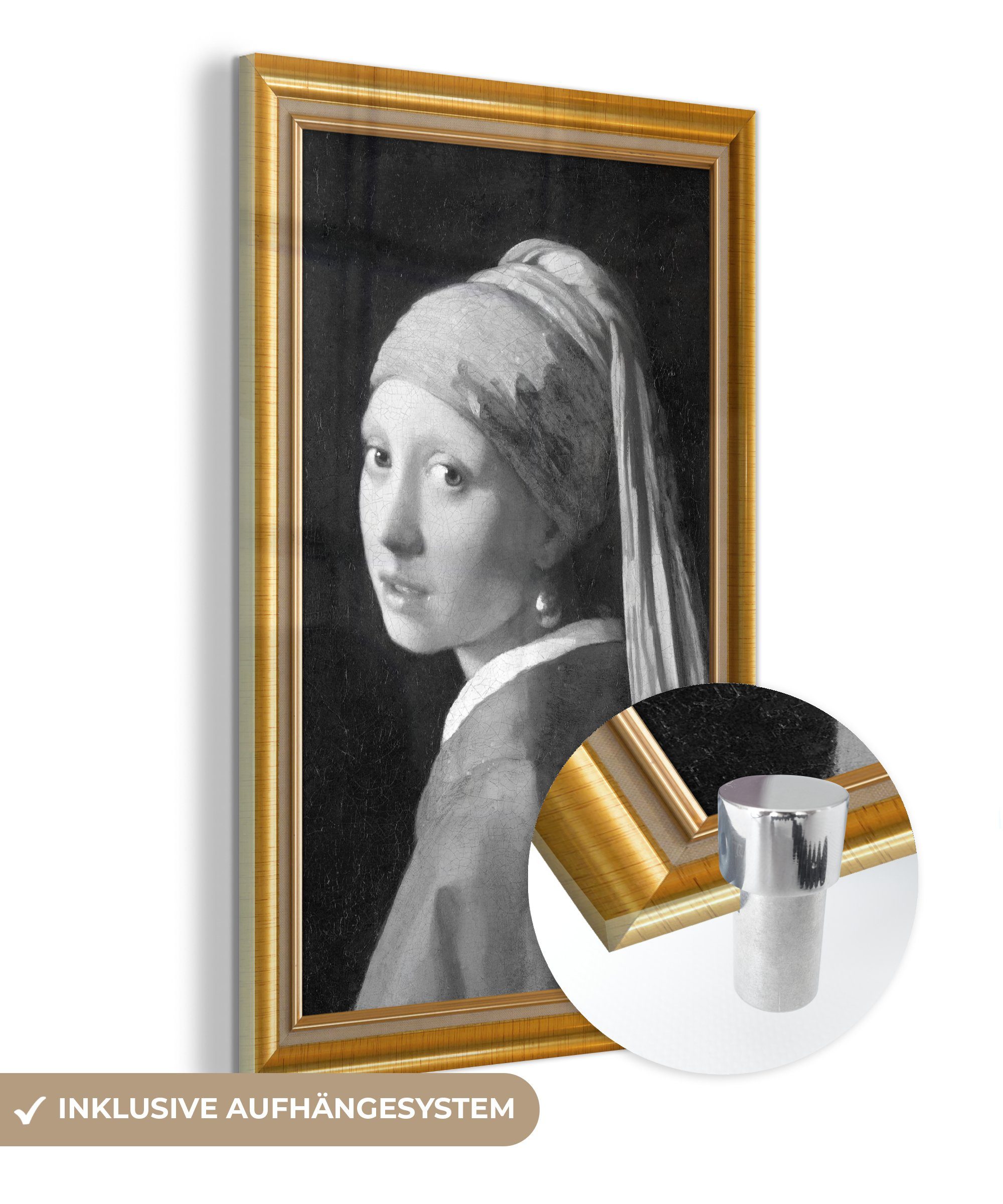 MuchoWow Acrylglasbild Mädchen mit einem Perlenohrring - Vermeer - Liste - Gold, (1 St), Glasbilder - Bilder auf Glas Wandbild - Foto auf Glas - Wanddekoration