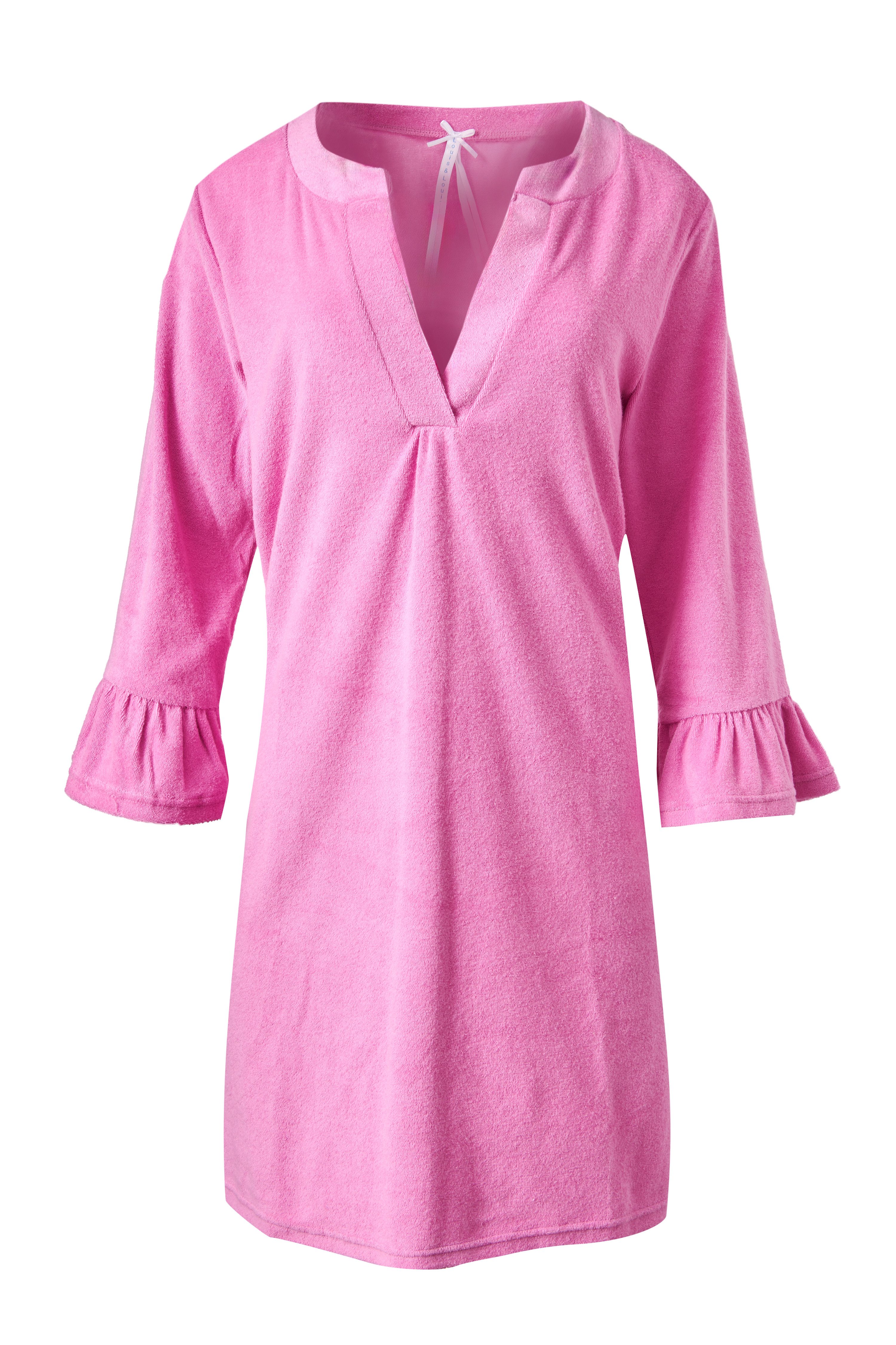Louis & Louisa Tunika Frottee-Kleid pink mit Rüschen