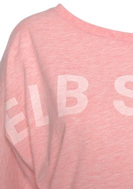 Elbsand 3/4-Arm-Shirt Iduna in Melange-Optik mit Logodruck vorne, Baumwoll-Mix, lockere Passform
