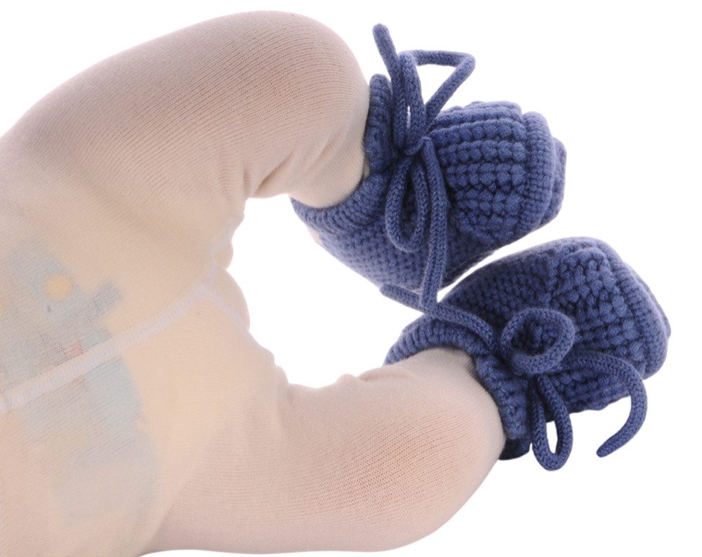 La Bortini Füßlinge Baby Strickschuhe Socken 3-6Mon Stricksocken Erstlingssocken weich, in Blau, für Neugeborene, warme Füßlinge – Bild 3 von 5