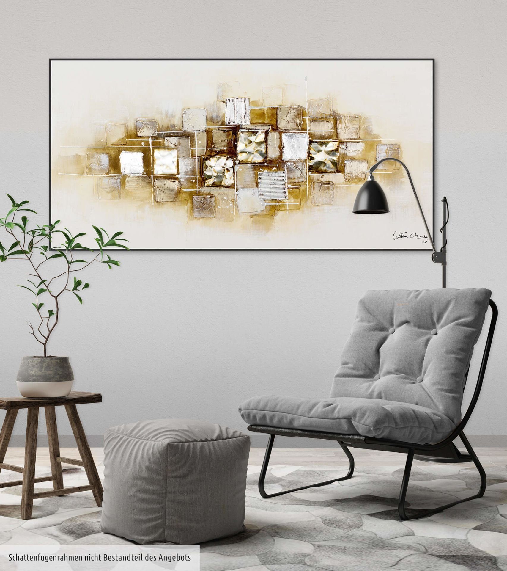 KUNSTLOFT Gemälde cm, Wohnzimmer Leinwandbild HANDGEMALT 120x60 Brick 100% Wandbild as Slick a