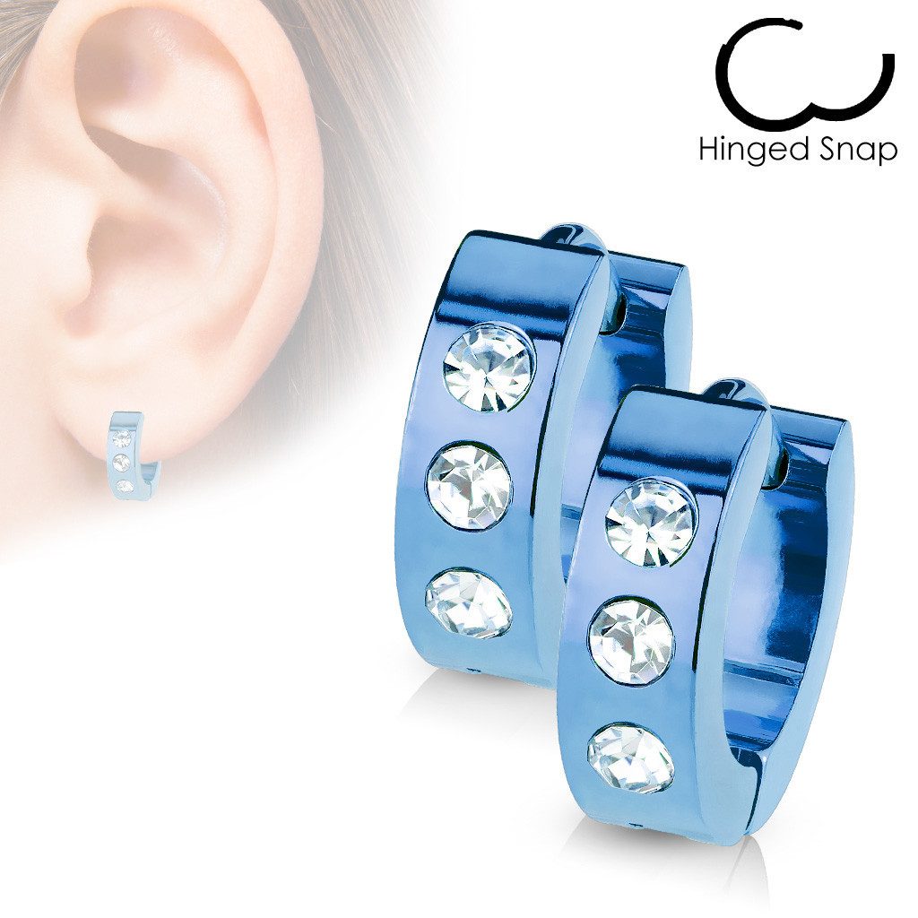 Taffstyle Paar Creolen Ohrringe 1 Paar Creolen mit 3 Kristallen Blau (zum Geburtstag Weihnachten Valentinstag), Ohrringe Creolen Frauen Damen Schmuck Geschenke Muttertag Valentinstag