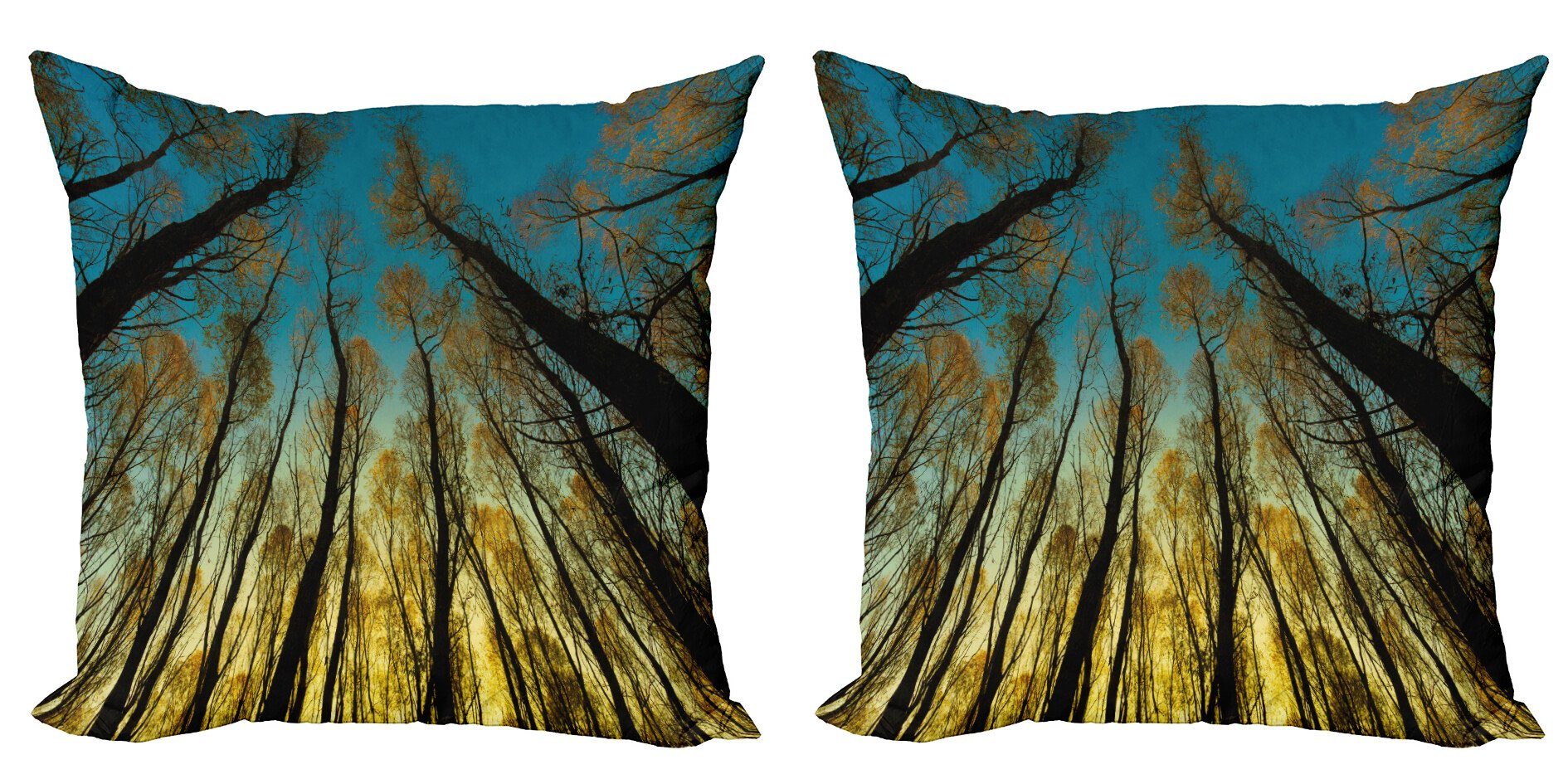 Kissenbezüge (2 Accent Wald Stück), Digitaldruck, Bäume Doppelseitiger Sonnenaufgang Pastoral Abakuhaus Modern