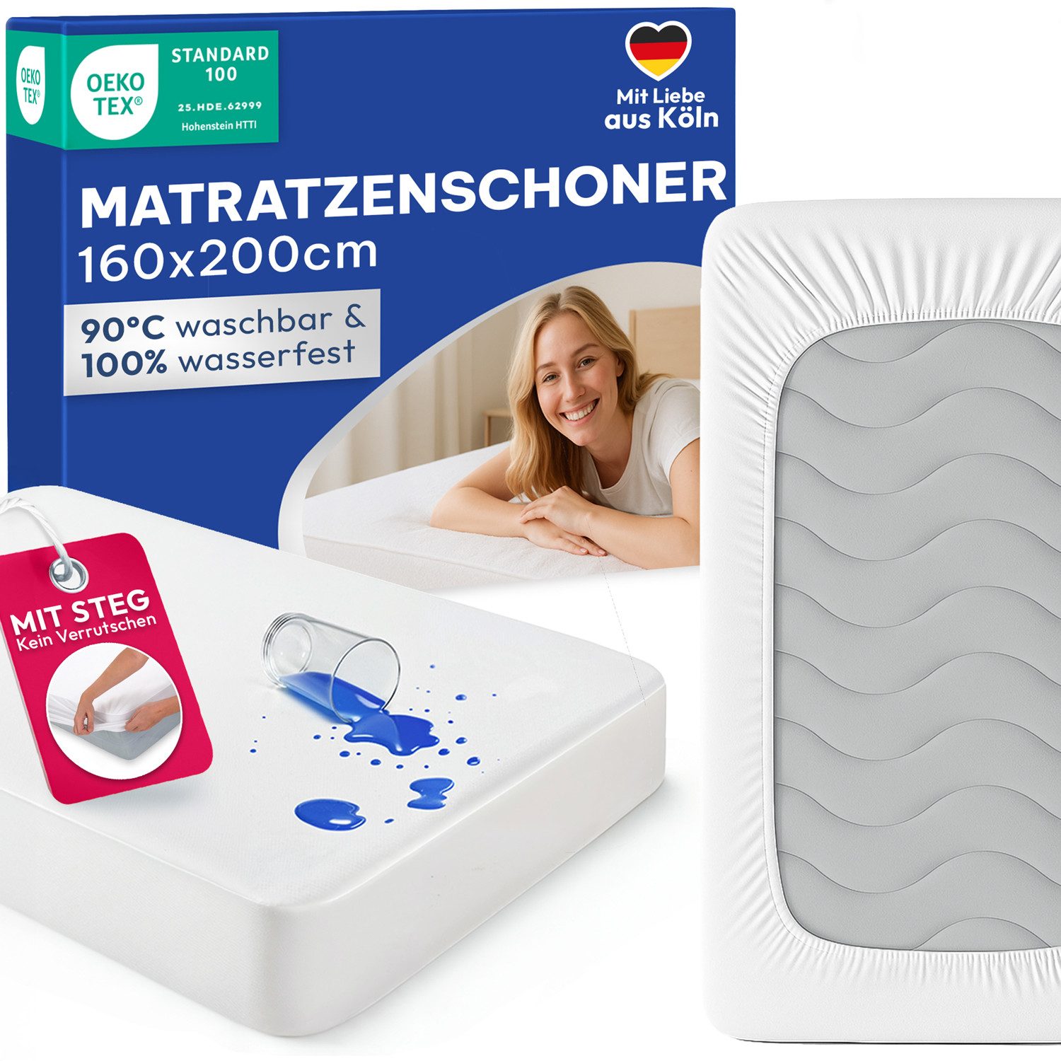 Matratzenschoner Wasserdichter - Atmungsaktive Matratzenauflage Blumtal, mit Spannfixierung - ohne Knistern, Oeko Tex Zertifiziert