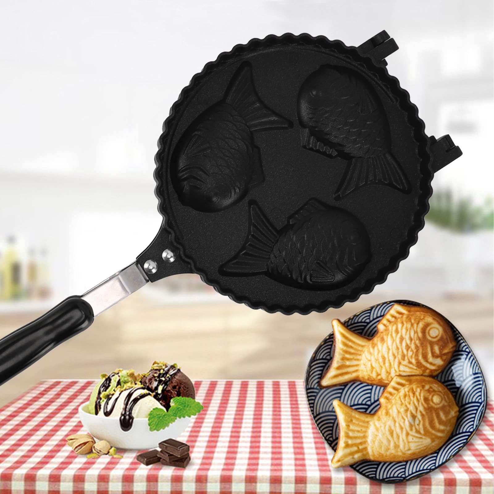 FOUORTUNATE-BEE Backstein Taiyaki Form Fischwaffeleisen Antihaft Backform für Taiyaki, Für Küche Camping Reisen Café Dessert und Kuchenzubereitung – Bild 3 von 5
