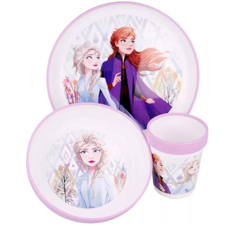 Disney Kindergeschirr-Set Frozen Elsa Eiskönigin Geschirr Frühstück Besteck Kindergarten 260ml (3-tlg)