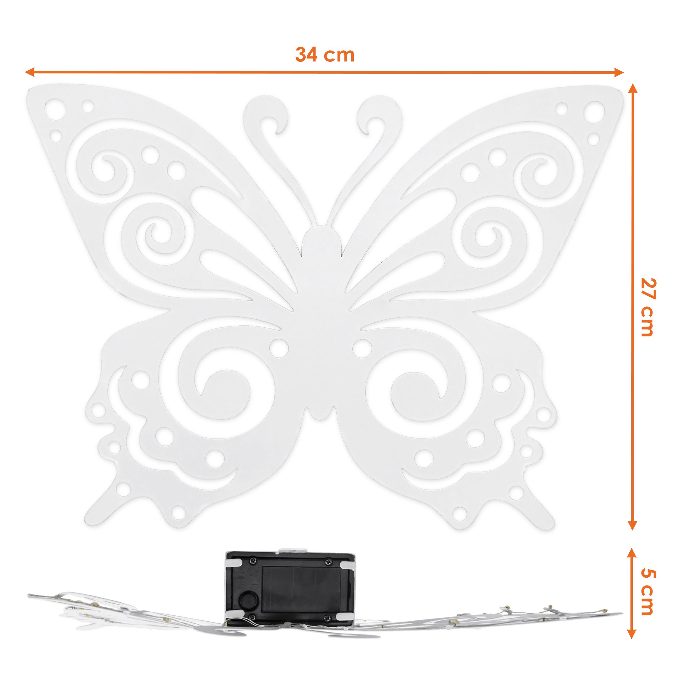 Spetebo Wandbild Solar Wandbild Schmetterling weiß mit 30 LED, Schmetterling (34 x 27 cm, 1 St), Mit Einschaltautomatik bei Dämmerung – Bild 2 von 5