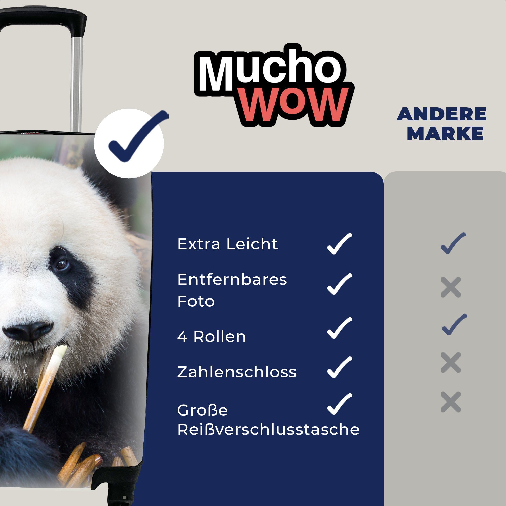 Reisekoffer - - Handgepäck Bambus mit MuchoWow Natur, Trolley, Ferien, Handgepäckkoffer Reisetasche Panda rollen, 4 für Rollen,