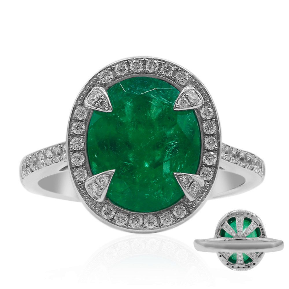 Cavill Diamantring Cavill Weißgoldring 3,07 ct Smaragd & 0,50 ct Diamanten Oval (1-tlg)