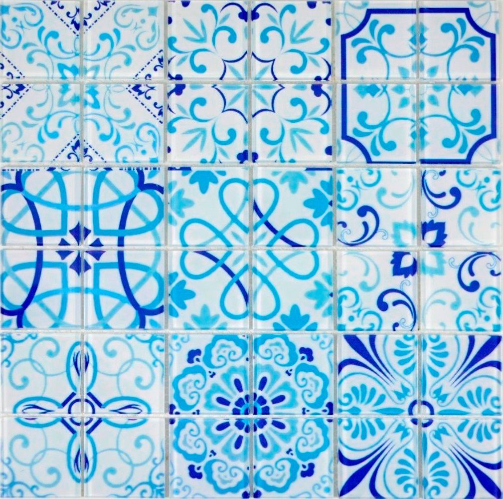 Mosani Mosaikfliesen Glasmosaik Crystal Mosaikfliesen blau glänzend / 10 Matten, Set, 10-teilig, Dekorative Wandverkleidung