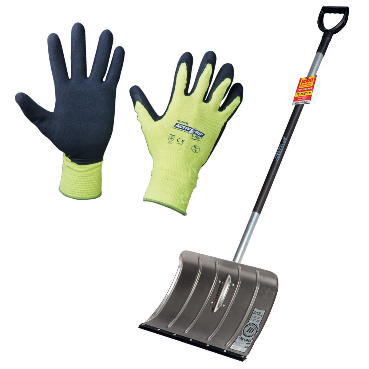 Freund Victoria Schneeschieber Alu-Schneeschieber mit Flüsterkante inkl. Handschuhe Active Grip