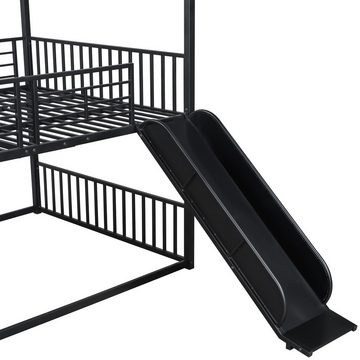 Welikera Hausbett 140*200 cm Hausbett,Eisenrahmen Bett mit Schiebetüren,Hausmodellierung, stabil und zuverlässig, schwarz