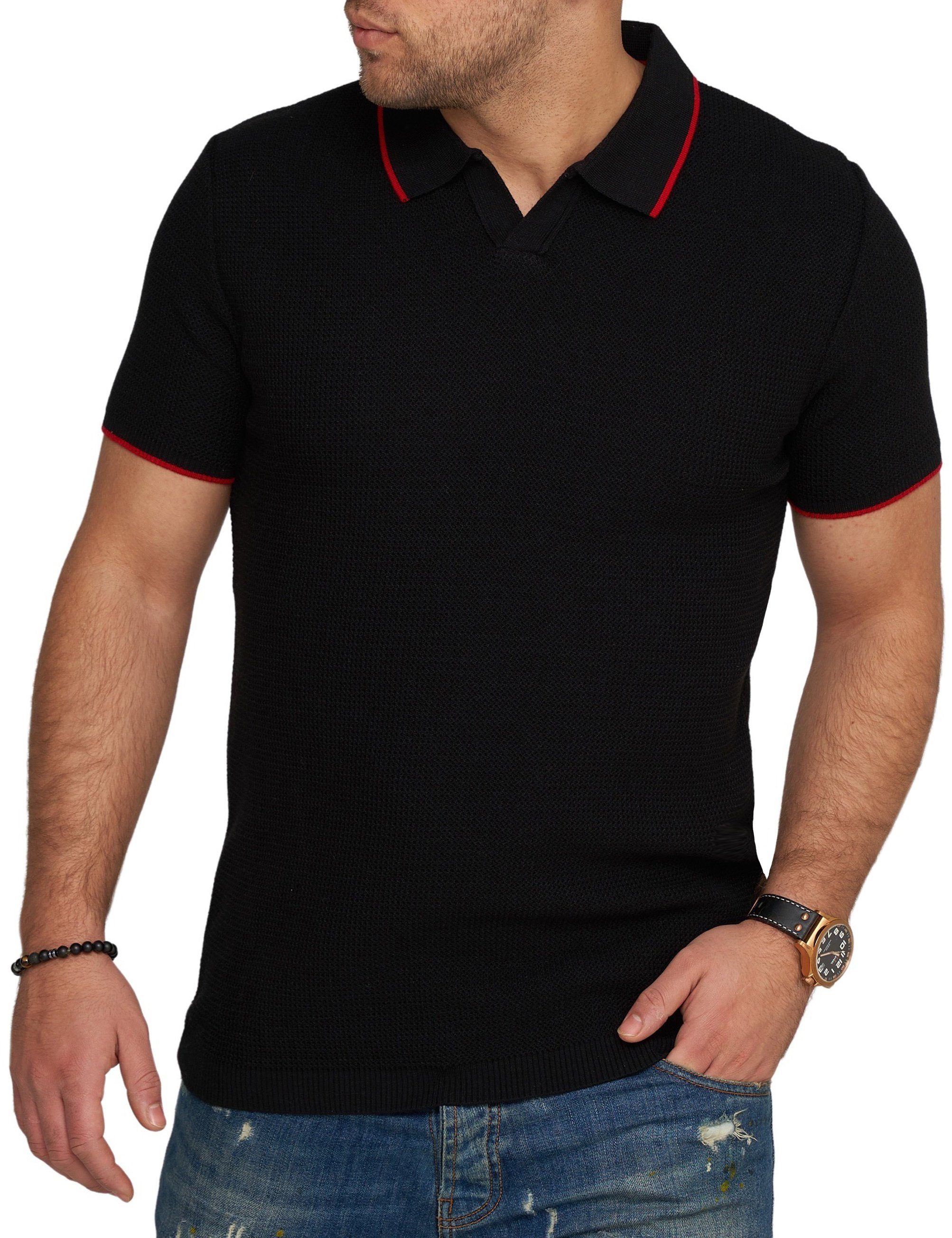 CARISMA Poloshirt CRCANOAS Strick Kurzarm Polo Schwarz T-Shirt