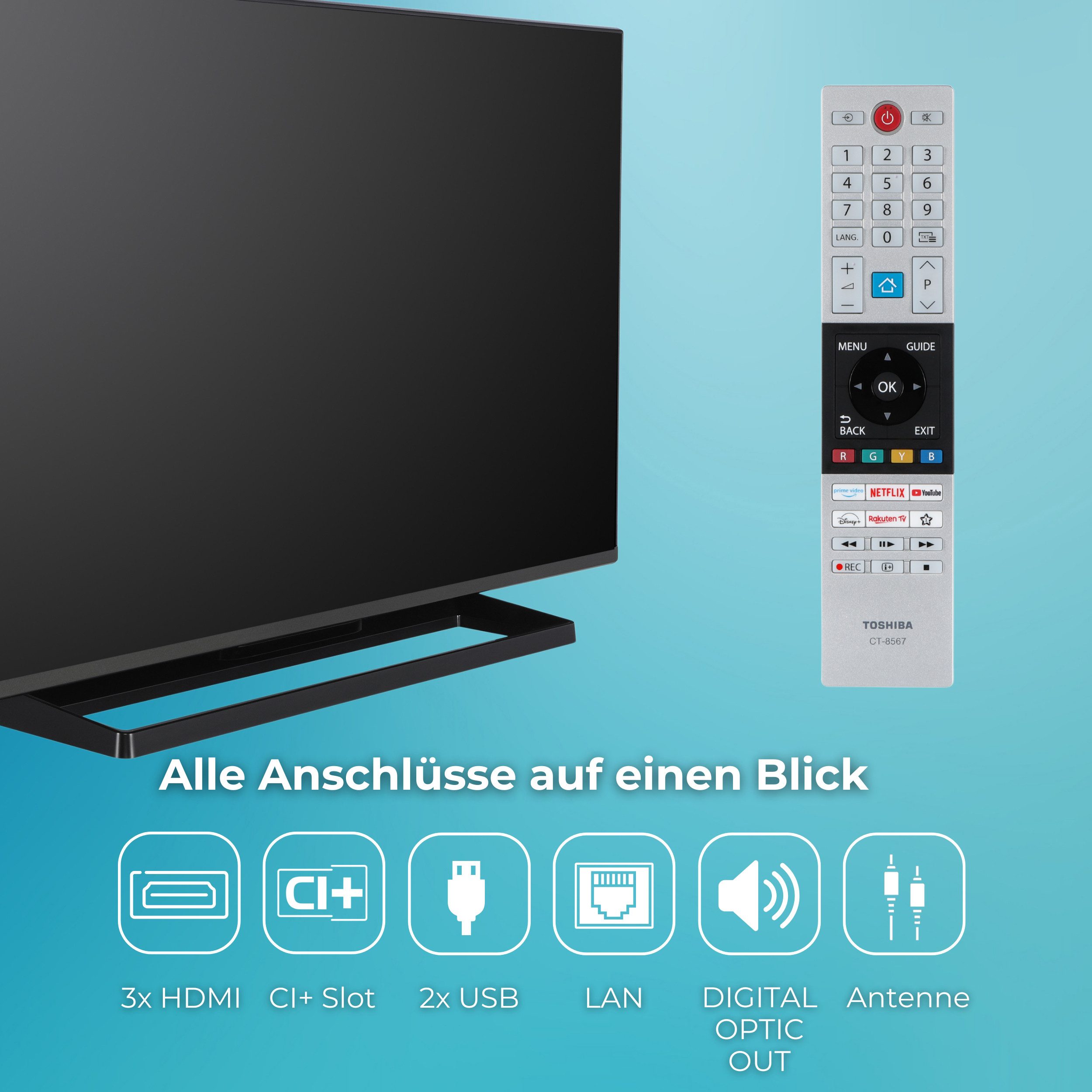 Toshiba 43UV3363DA LCD-LED Fernseher (108 cm/43 Zoll, 4K Ultra HD, VIDAA Smart TV, HDR, TRU Resolution, Triple-Tuner, VIDAA, Alexa-fähig)