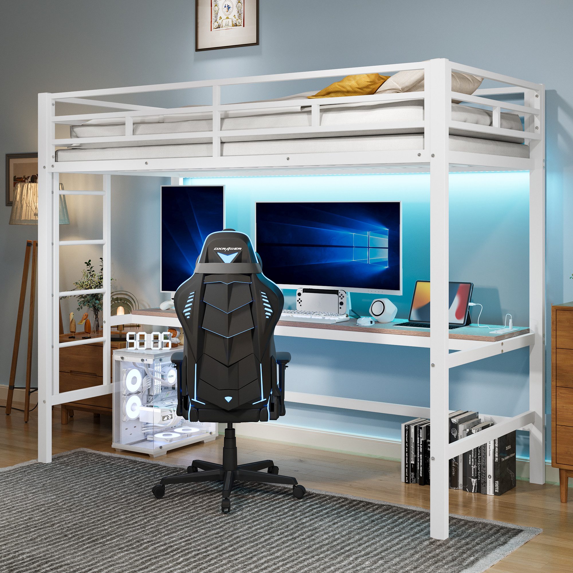 Flieks Hochbett Metallbett 90x200cm mit Leiter, günstig online kaufen