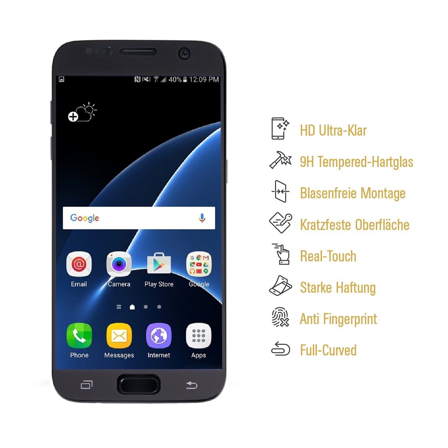 Protectorking Schutzfolie 4x 9H Panzerglas für Samsung Galaxy S7 FULL CURVED Displayschutz Panze, (4-Stück), Displayschutzglas, Schutzglas Echtglas Tempered 9H Härte HD-KLAR