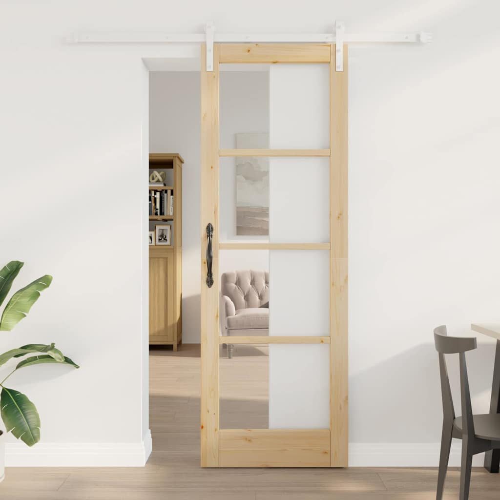 vidaXL Zimmertür Schiebetür mit Hardware-Set ORKDALaus Massivholz und Glas