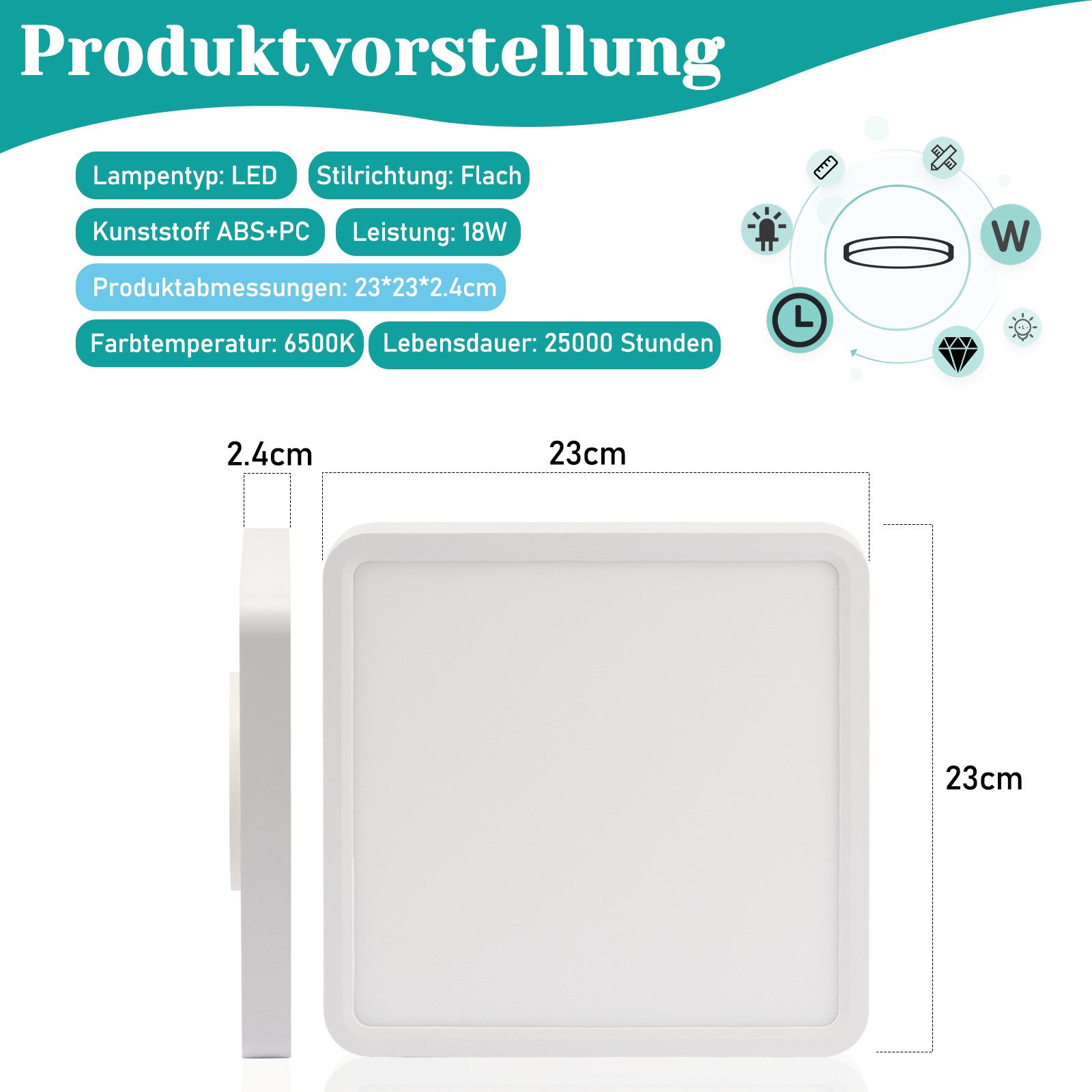 ZMH LED Deckenleuchte Wohzimmer ∅23CM Schwarz/Weiß 18W Flurlampe 6500K Büro günstig online kaufen