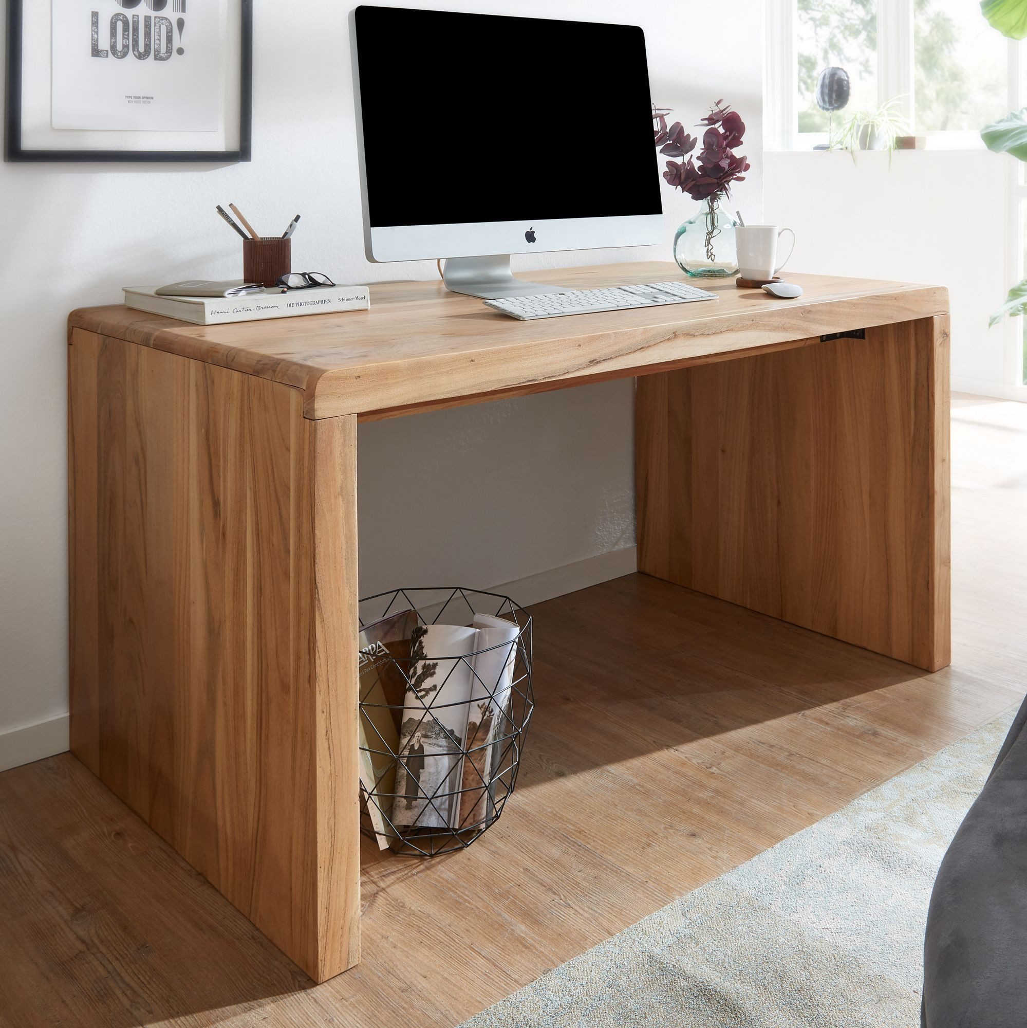FINEBUY Schreibtisch SuVa2416_1 (Akazie Massivholz 140x80x76 günstig online kaufen