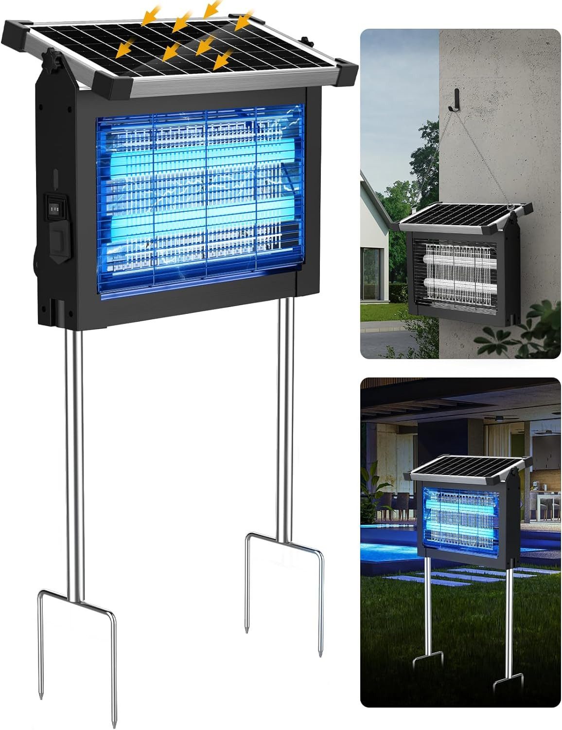 Insektenvernichter Elektrisch mit LED Lampe, Ultraschall-Tierabwehr 4500V UV Mückenlampe